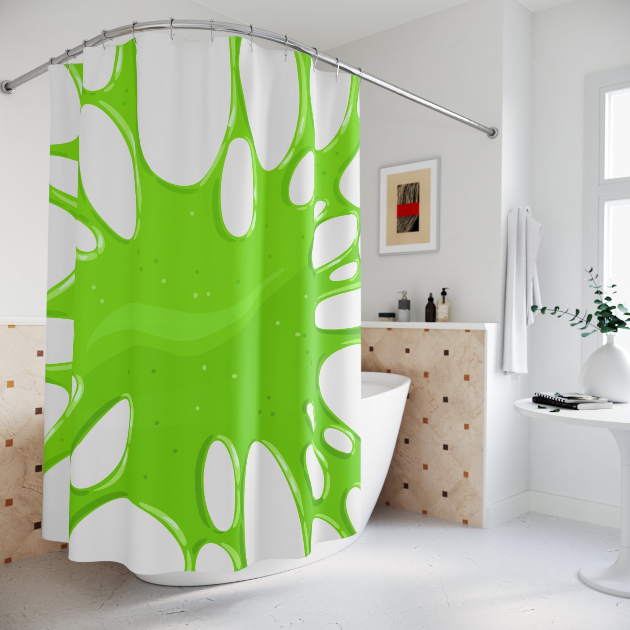 Vibrant Green Slimy Splash Shower Curtain