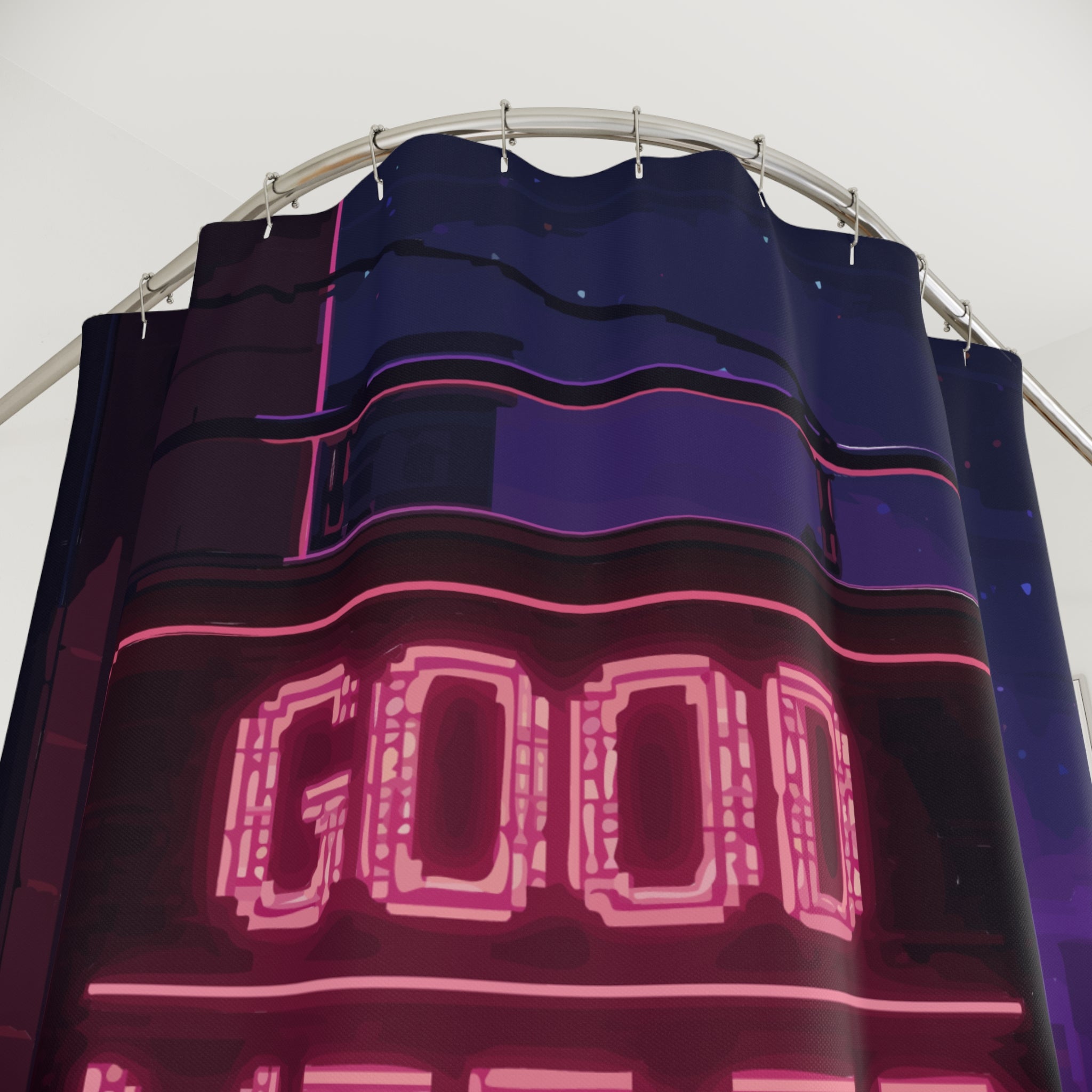 Pixelated Good Vibes City Sign Shower Curtain