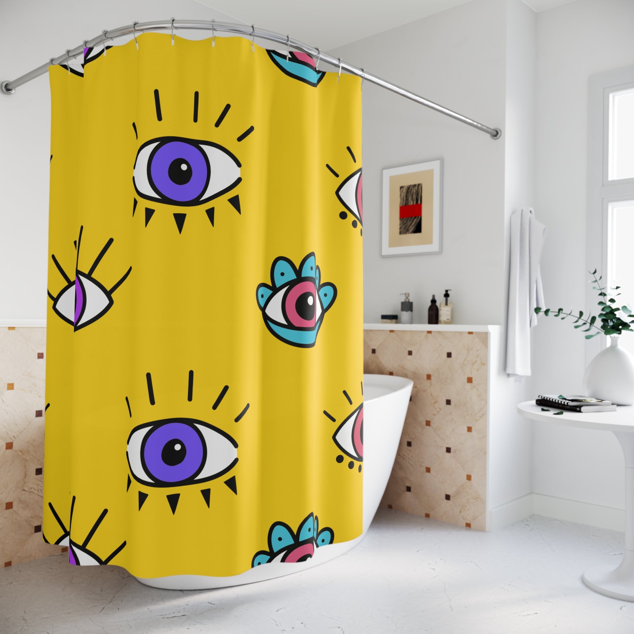 Vibrant Eye-Patterned Shower Curtain | Boho Bathroom Decor, Unique Gift, Colorful Home Accessory, Festival Vibe