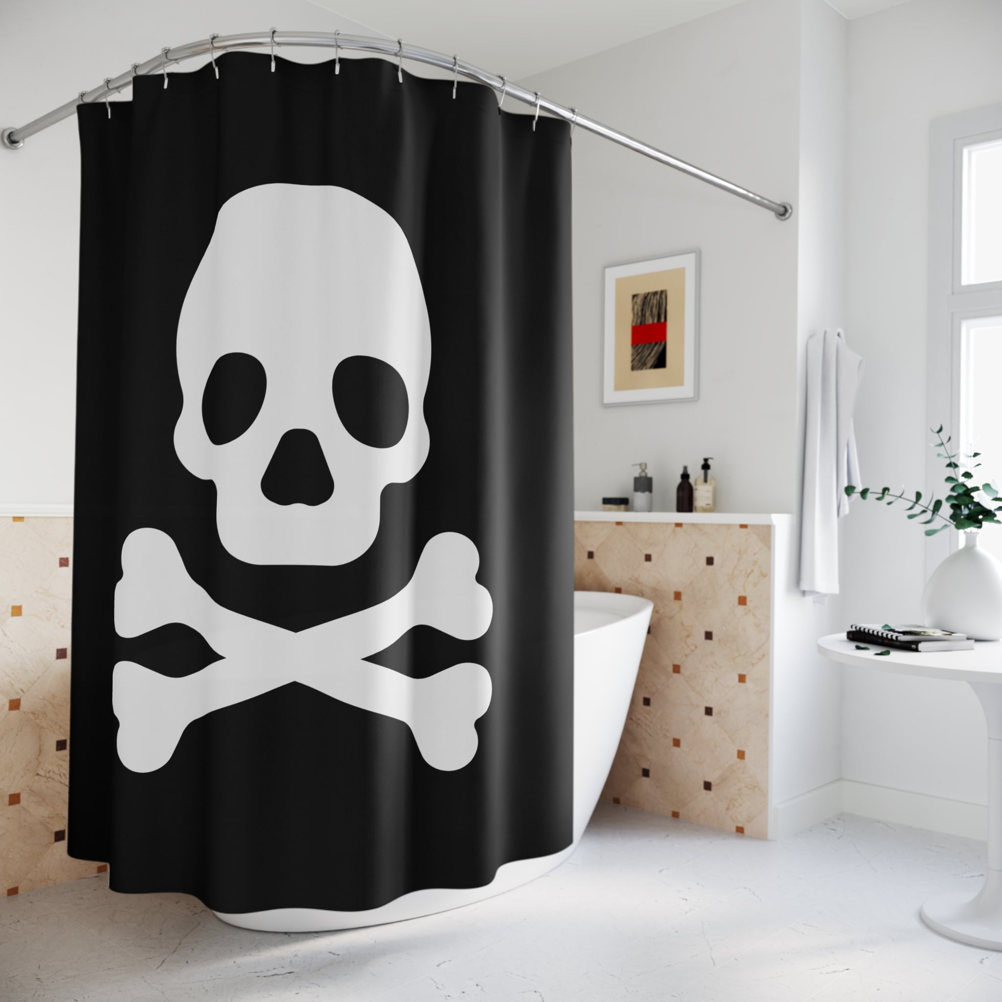Skull & Bones Shower Curtain | Gothic Bathroom Decor, Halloween Home Accents, Pirate Theme, Spooky Vibes, Unique Gift
