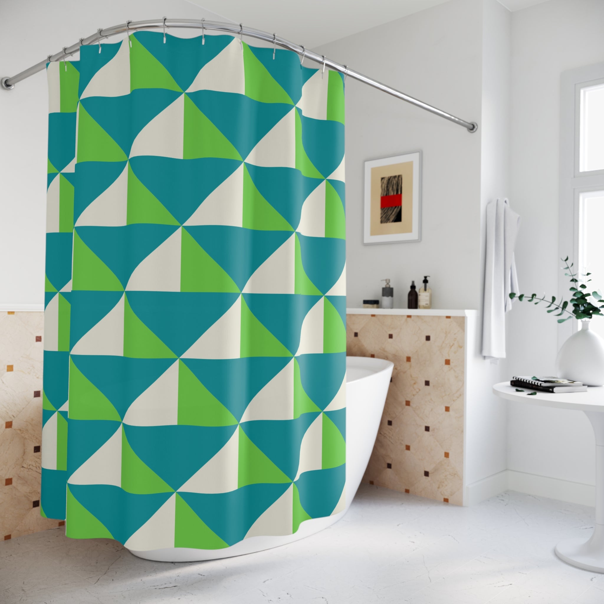 Geometric Pattern Shower Curtain, Modern Bathroom Decor, Colorful Design, Gift for Home, Stylish Shower Accessories
