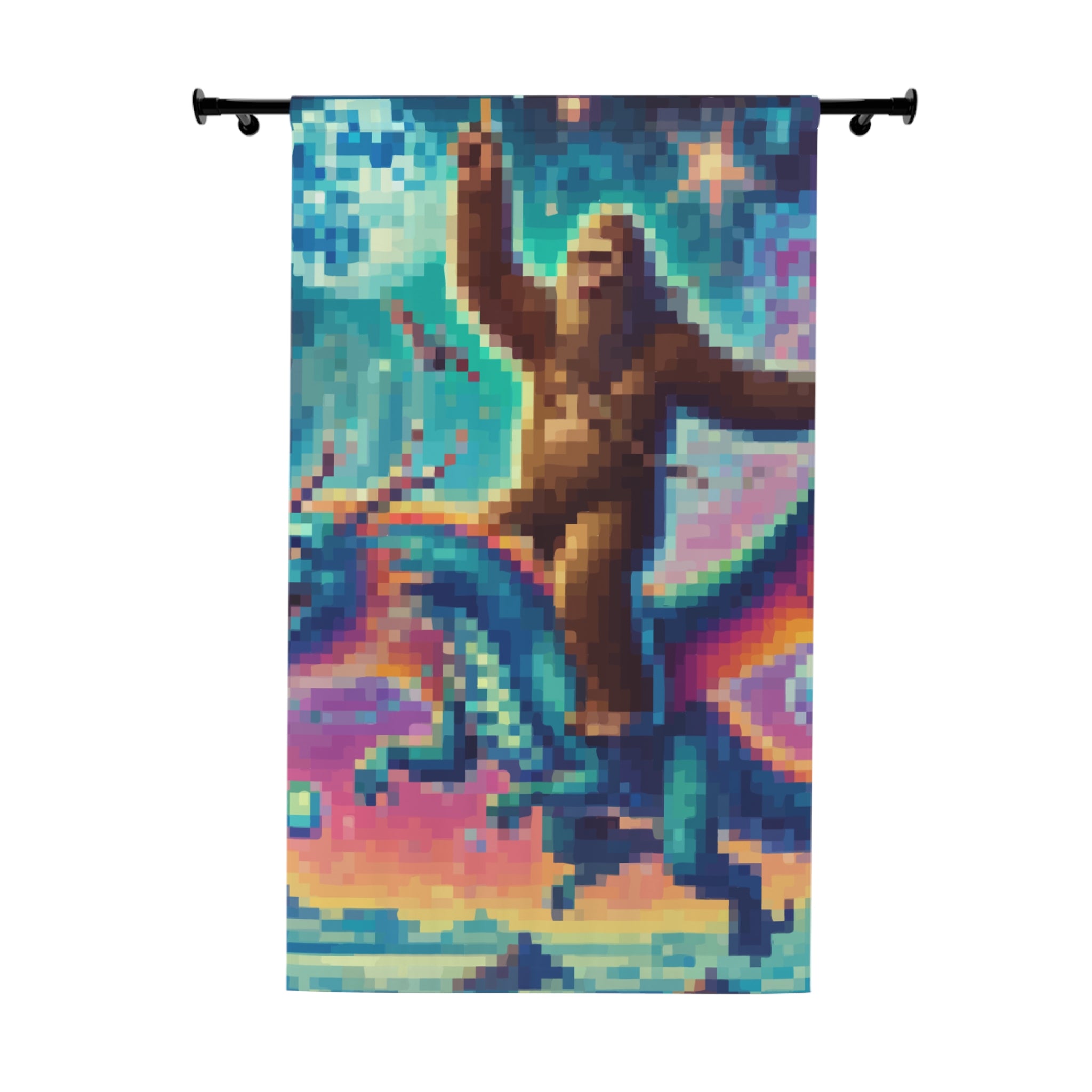 Cosmic Pixelated Bigfoot and Dragon Blackout Window Curtain