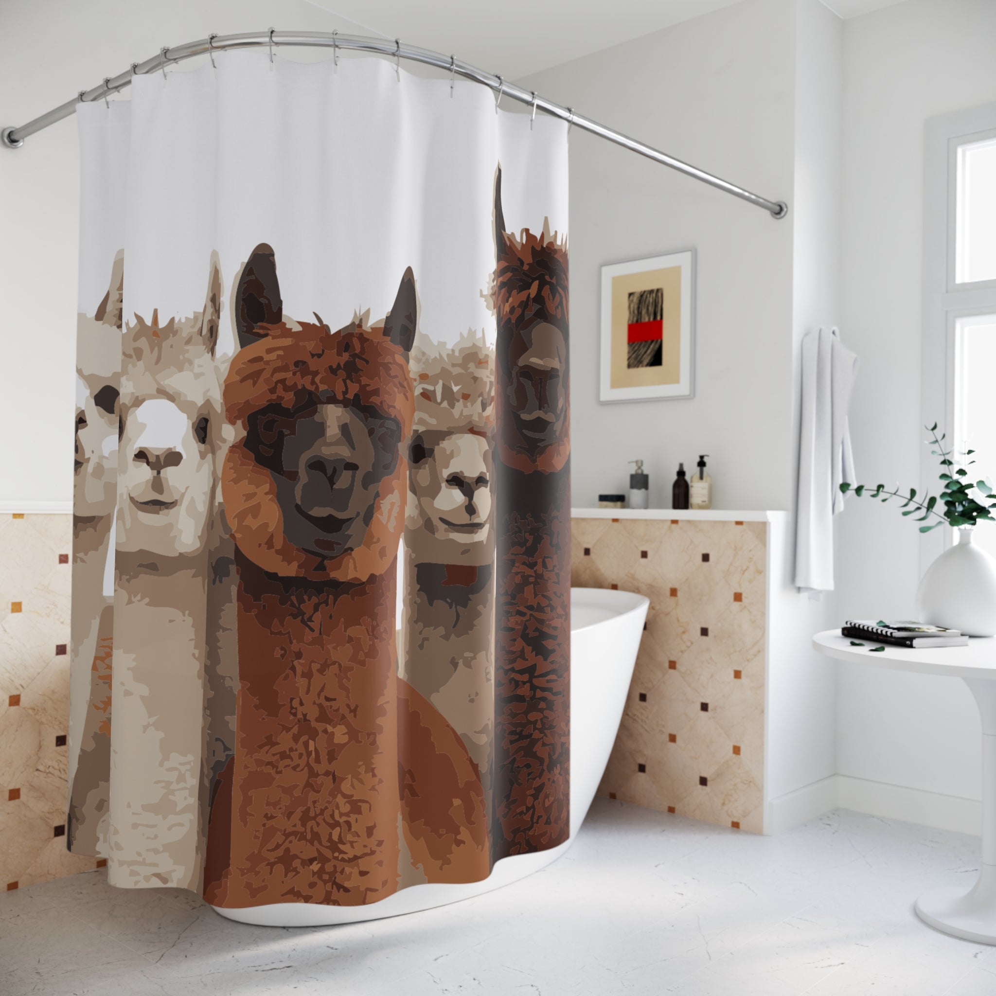 Uncanny Valley Llama Bunch Shower Curtain