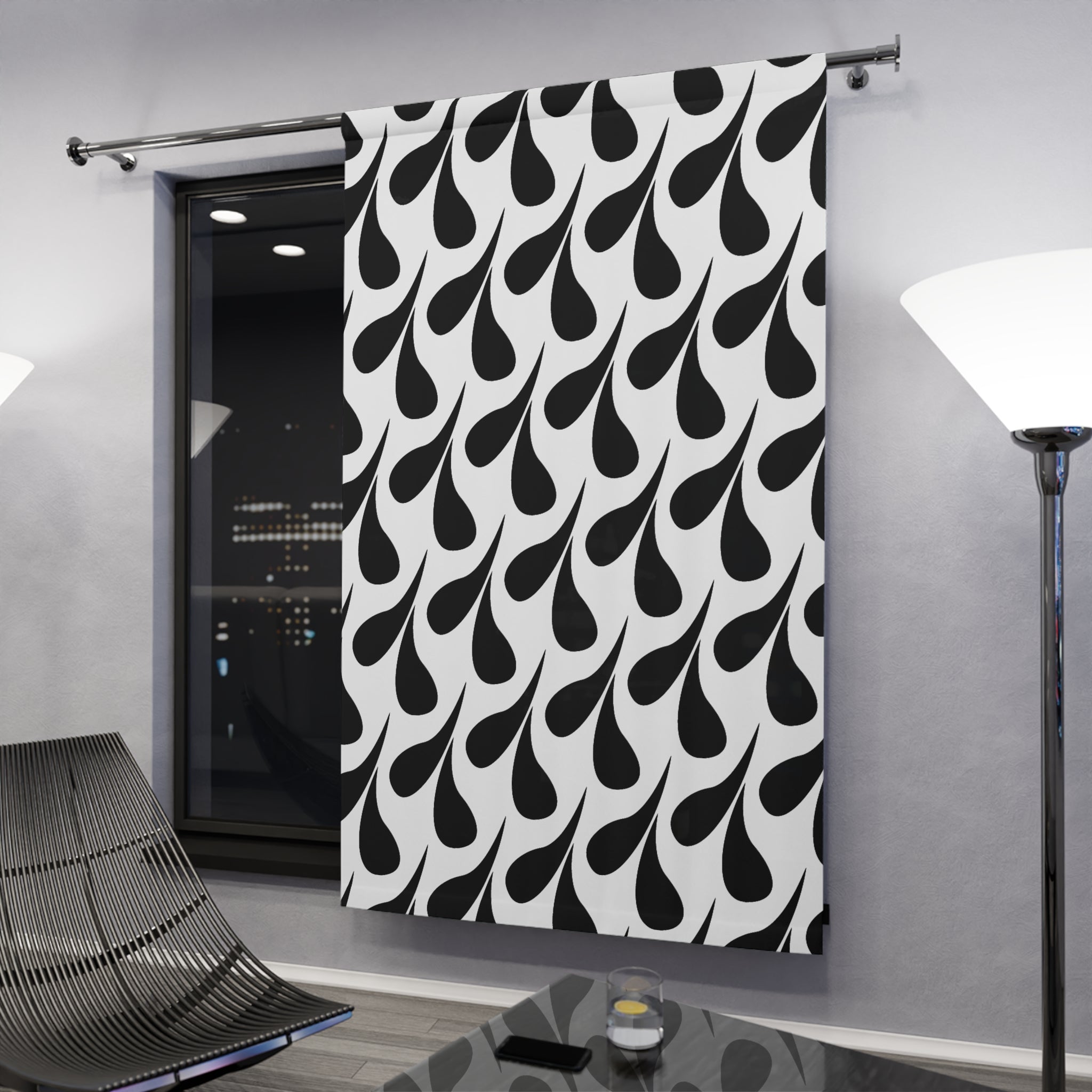 Black and White Swimmers Pattern Blackout Window Curtain