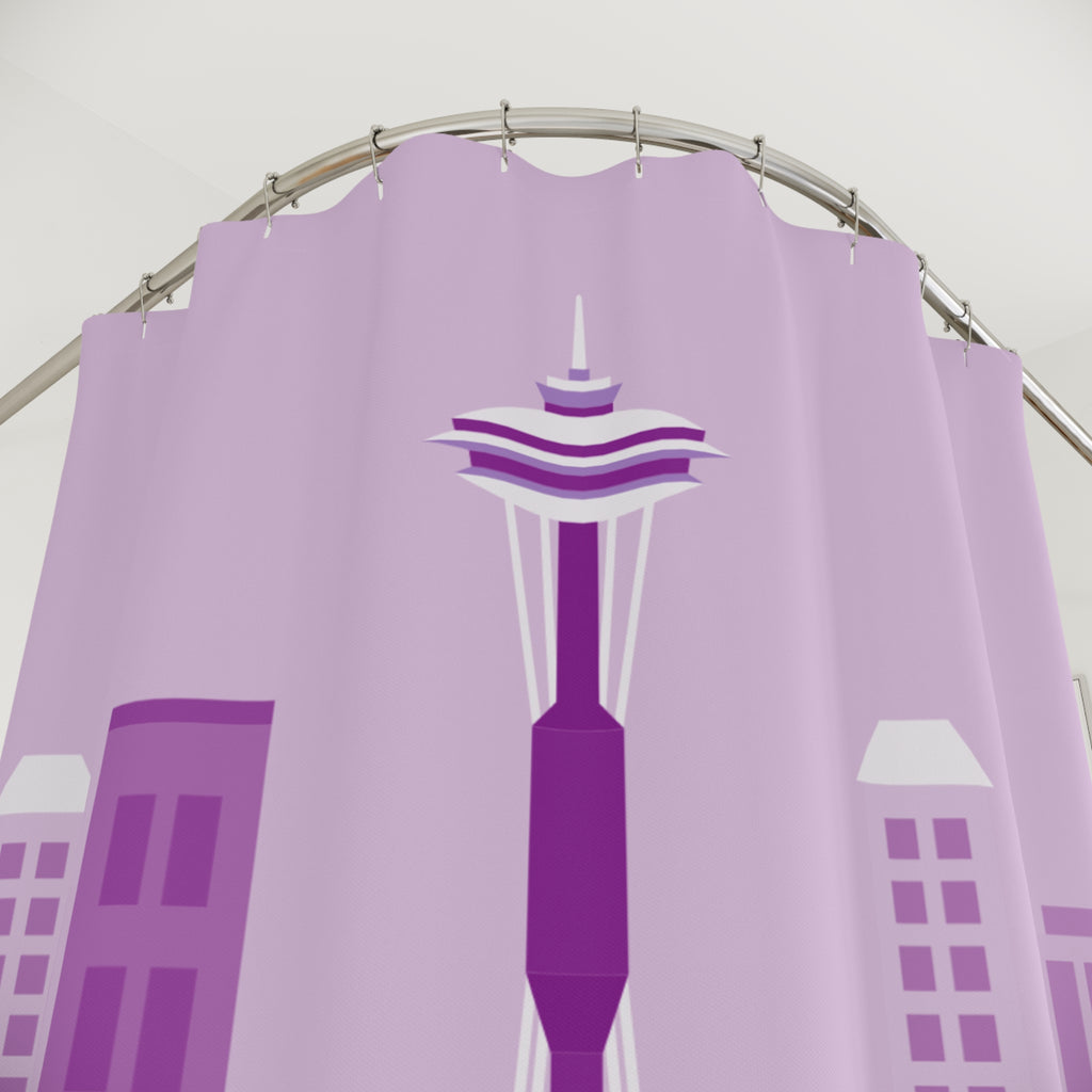 Seattle Skyline Shower Curtain, Purple Cityscape Bathroom Decor, Modern Home Accessory for Urban Style, Perfect Housewarming Gift