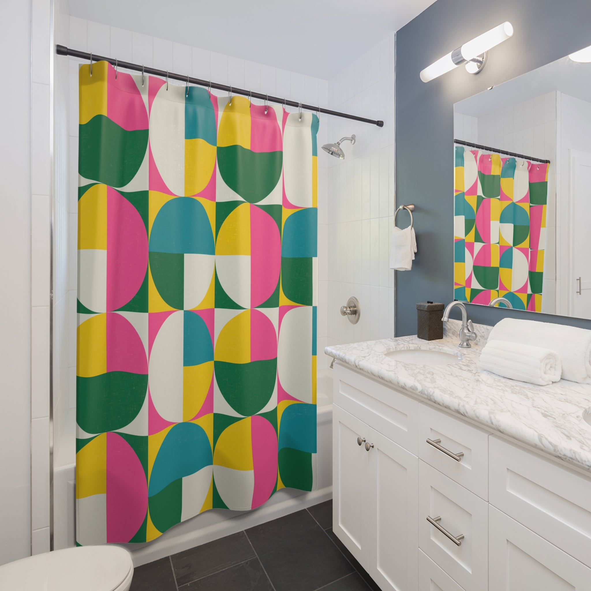 Colorful Geometric Shower Curtain - Vibrant Bathroom Decor, Modern Home Accessory, Gift for Design Lovers, Unique Home Essentials