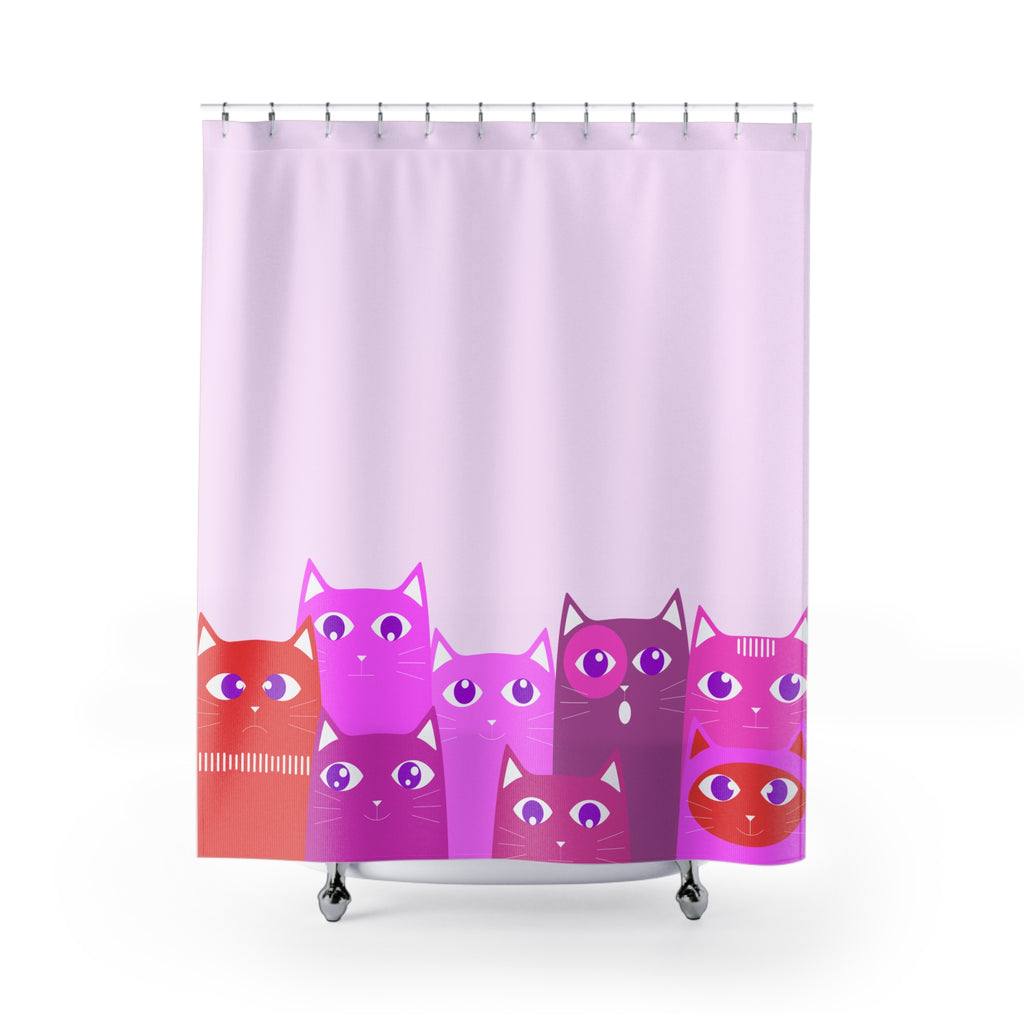 Curious Group of Pink Cats Shower Curtain