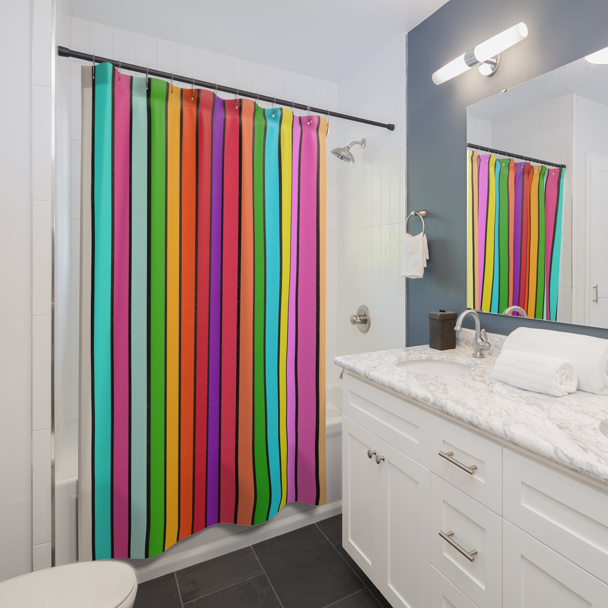 Striped Rainbowish Shower Curtain