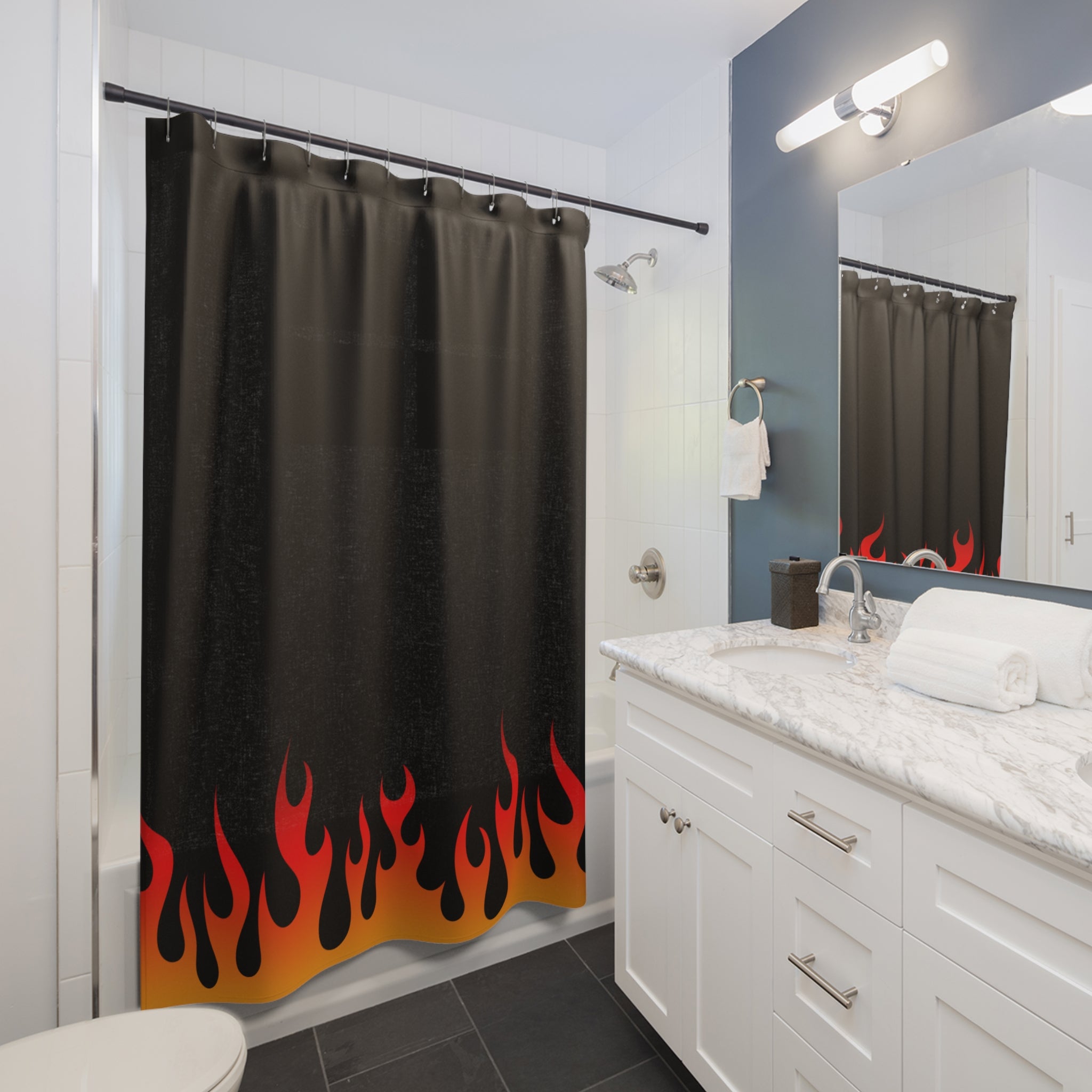 Flame-Designed Shower Curtain, Bold Modern Decor for Stylish Bathrooms, Gift for Homeowners, Housewarming Gift, Unique Bathroom Accessories