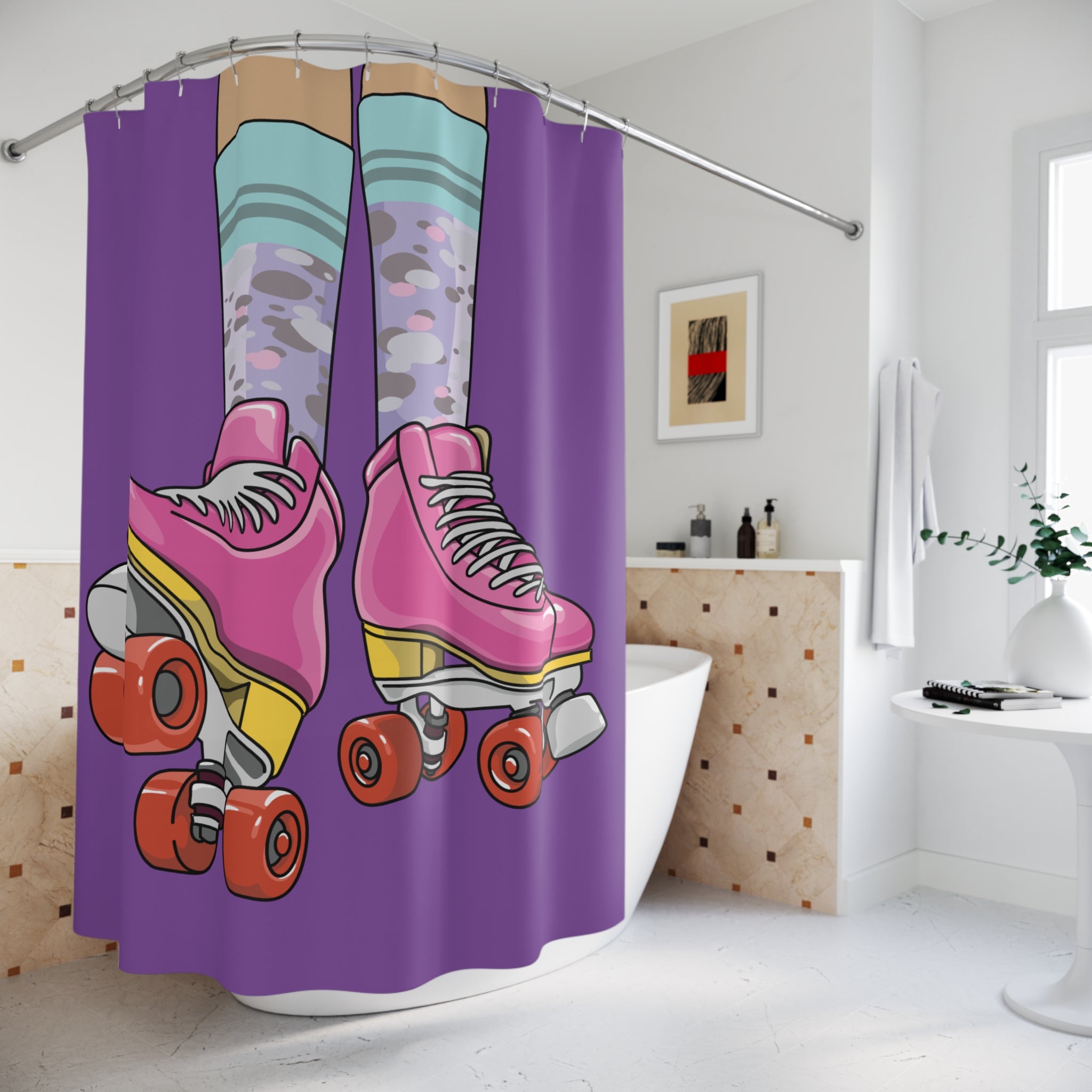 Vibrant Roller Skater Skated Shower Curtain | Fun Bathroom Decor, Gift for Skating Enthusiasts, Retro Vibe, Playful Home Accent, Unique Gift Idea