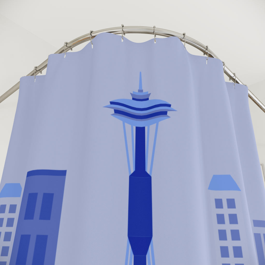 Seattle Skyline Blue Shower Curtain, Modern Bath Decor, Urban Design Shower Curtain, Gift for Home, Bathroom Accessories, Unique Shower Decor