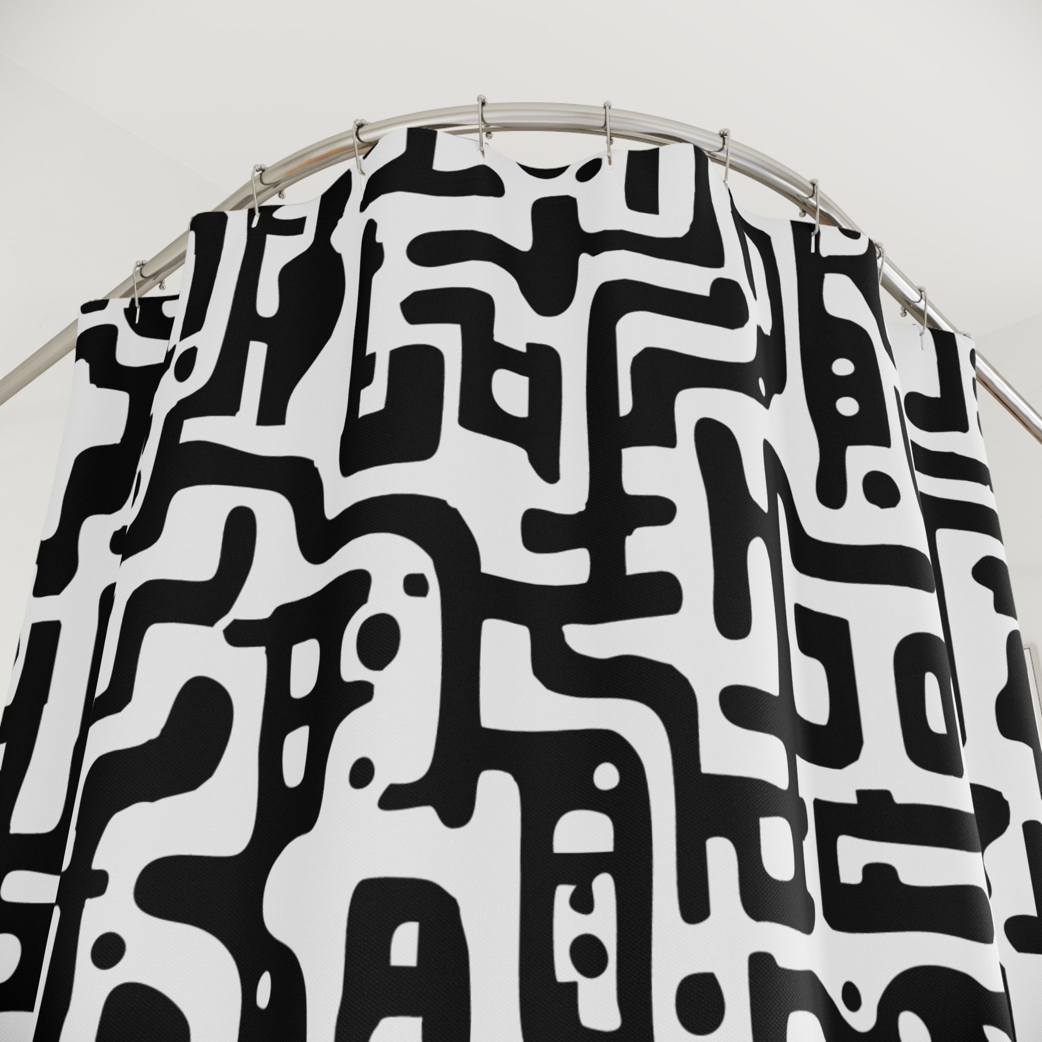 Modern Maze Black Style Abstract Shower Curtain