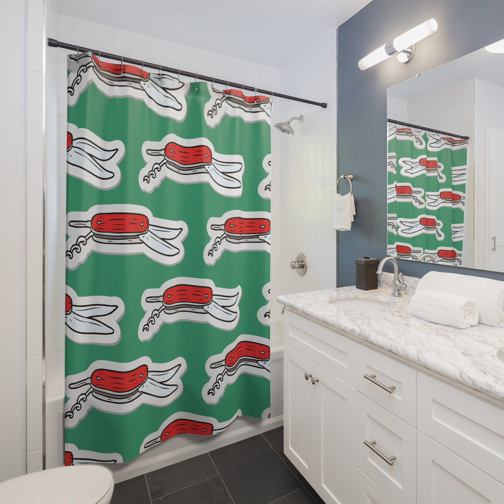 Fun Pocket Knife Shower Curtain, Quirky Bathroom Decor, Unique Gift for Him, Kitchen & Bath Accessories, Holiday & Housewarming