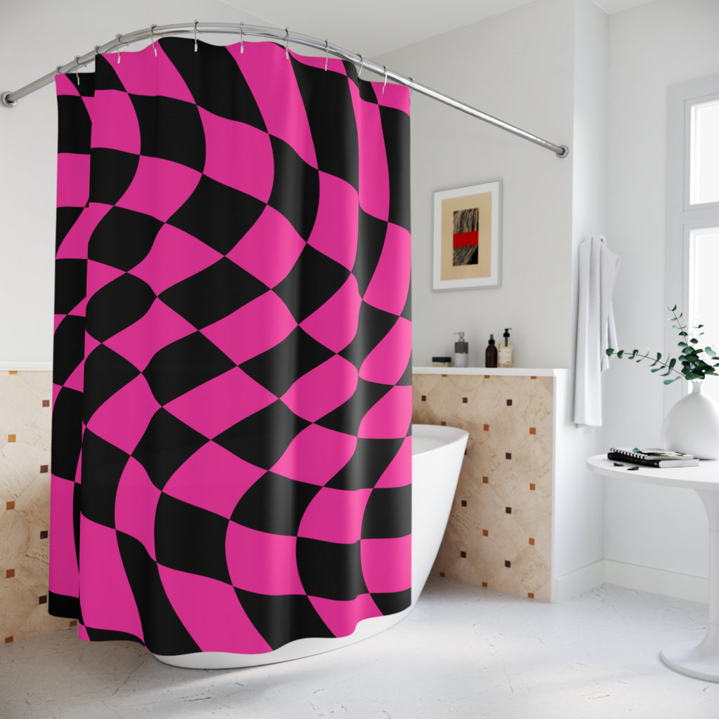 Checkered Warped in Time Shower Curtain