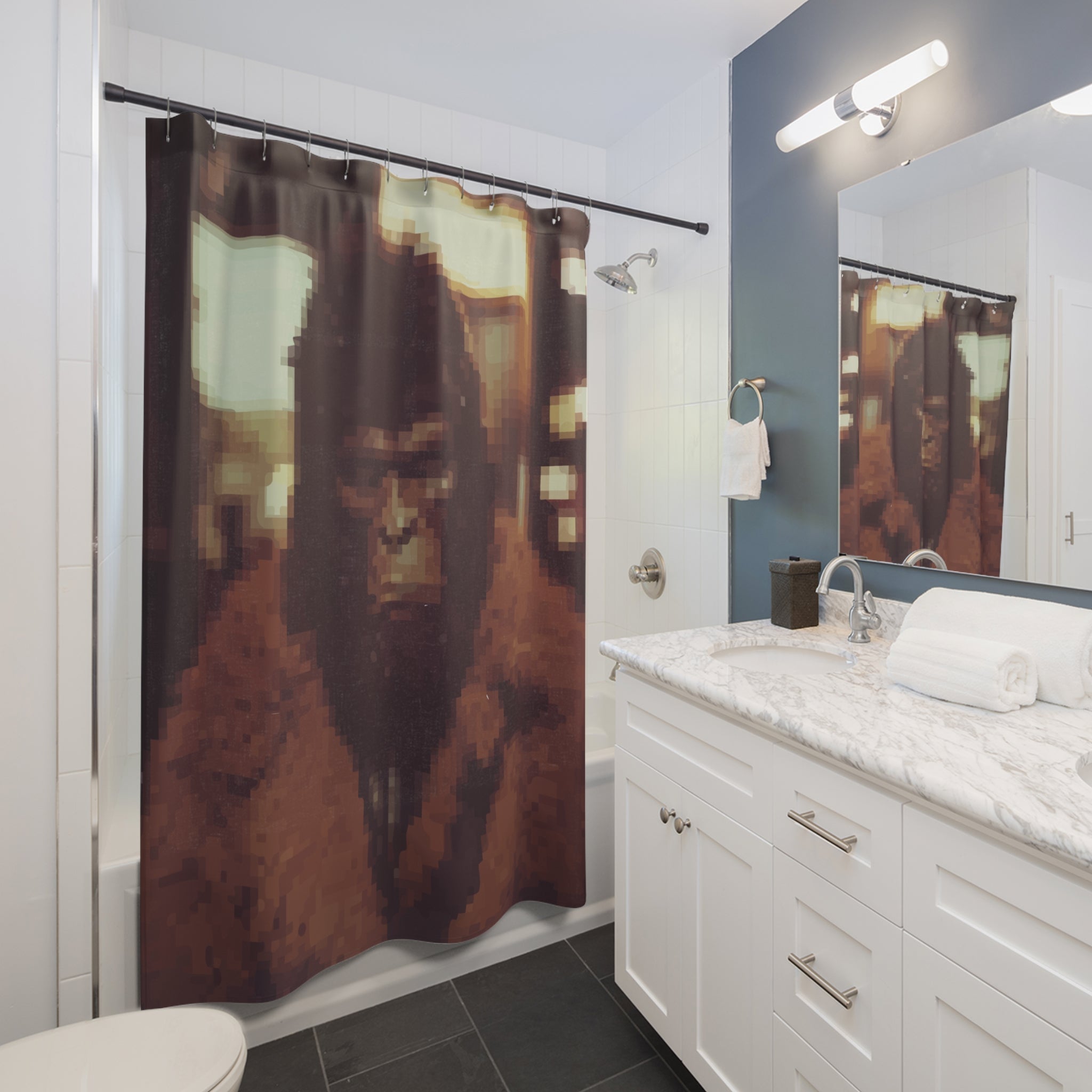 Retro Pixelated City Gorilla Shower Curtain