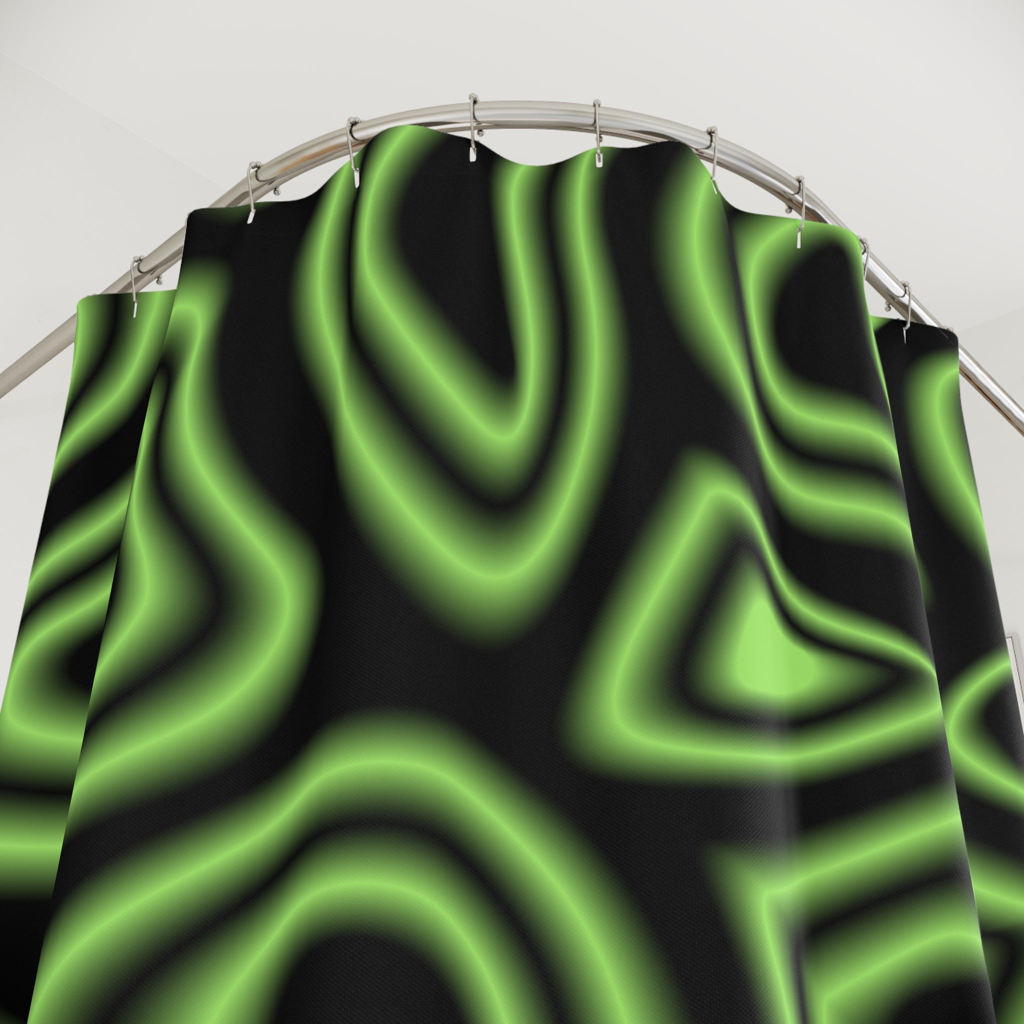 Neon Wave Shower Curtain, Modern Bathroom Decor, Unique Gift for Home, Groovy Vibes, Green Black Design, Trendy Home Accessories