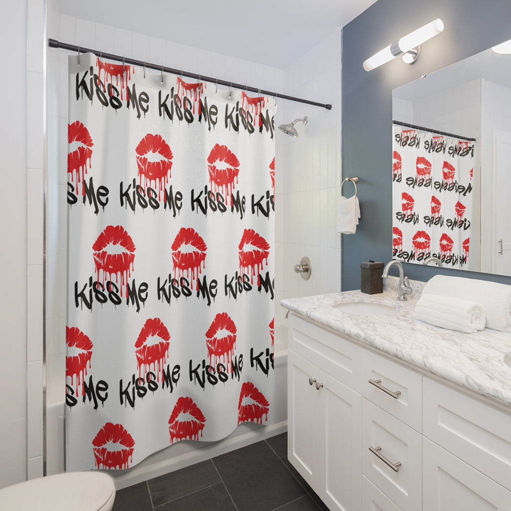 Bold Kiss Me Patterned Lips Shower Curtain