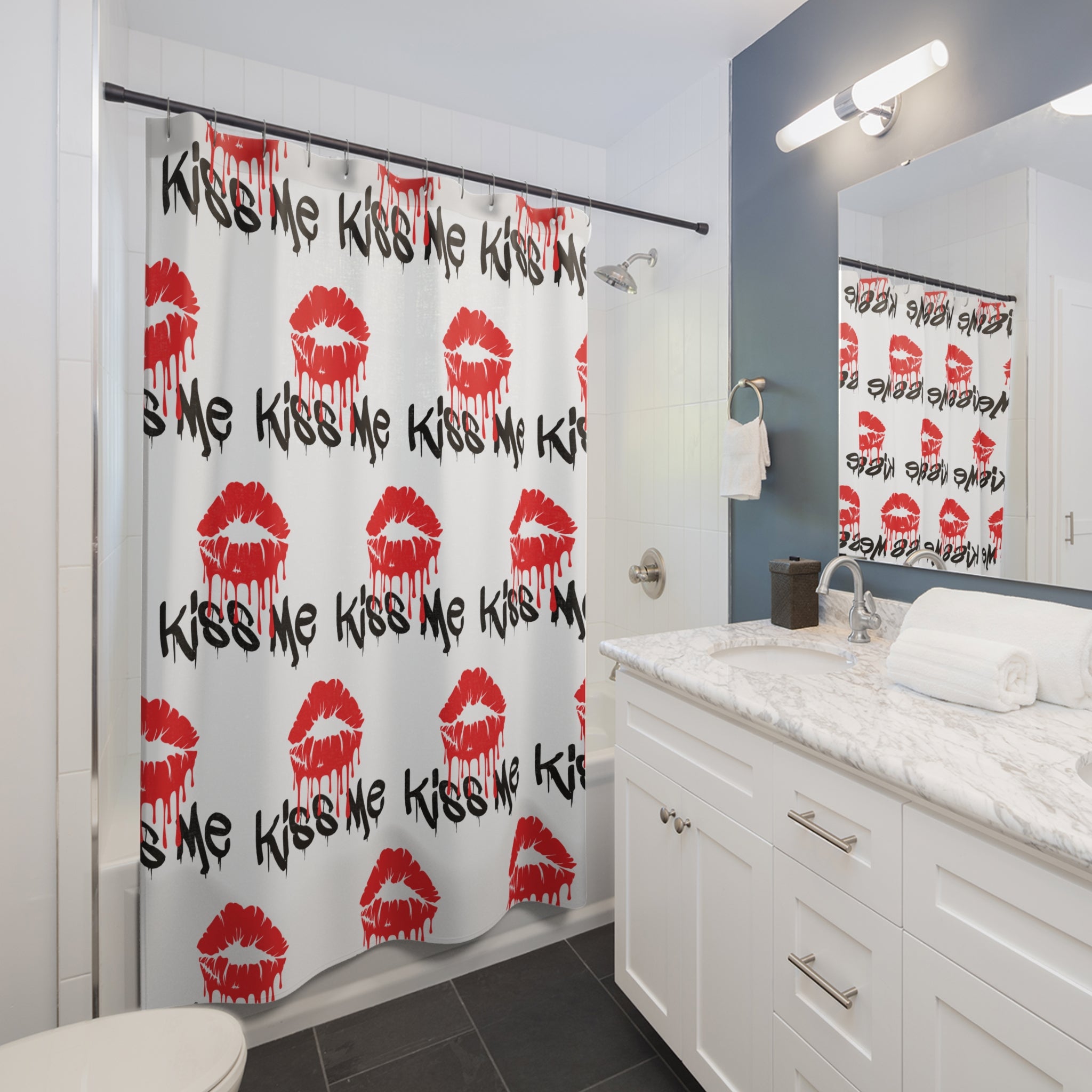 Bold Kiss Me Patterned Lips Shower Curtain
