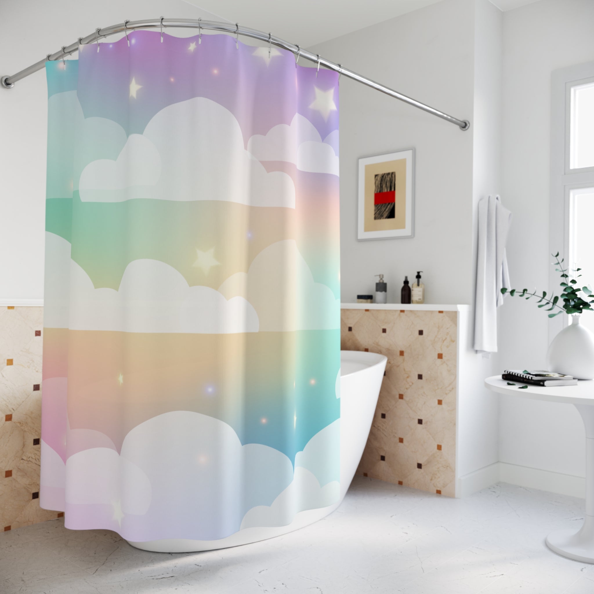 Dreamy Unicorn Clouds Shower Curtain, Kids Bathroom Decor, Pastel Bathroom Design, Colorful Cloud Home Accessory, Shower Curtain for Nursery