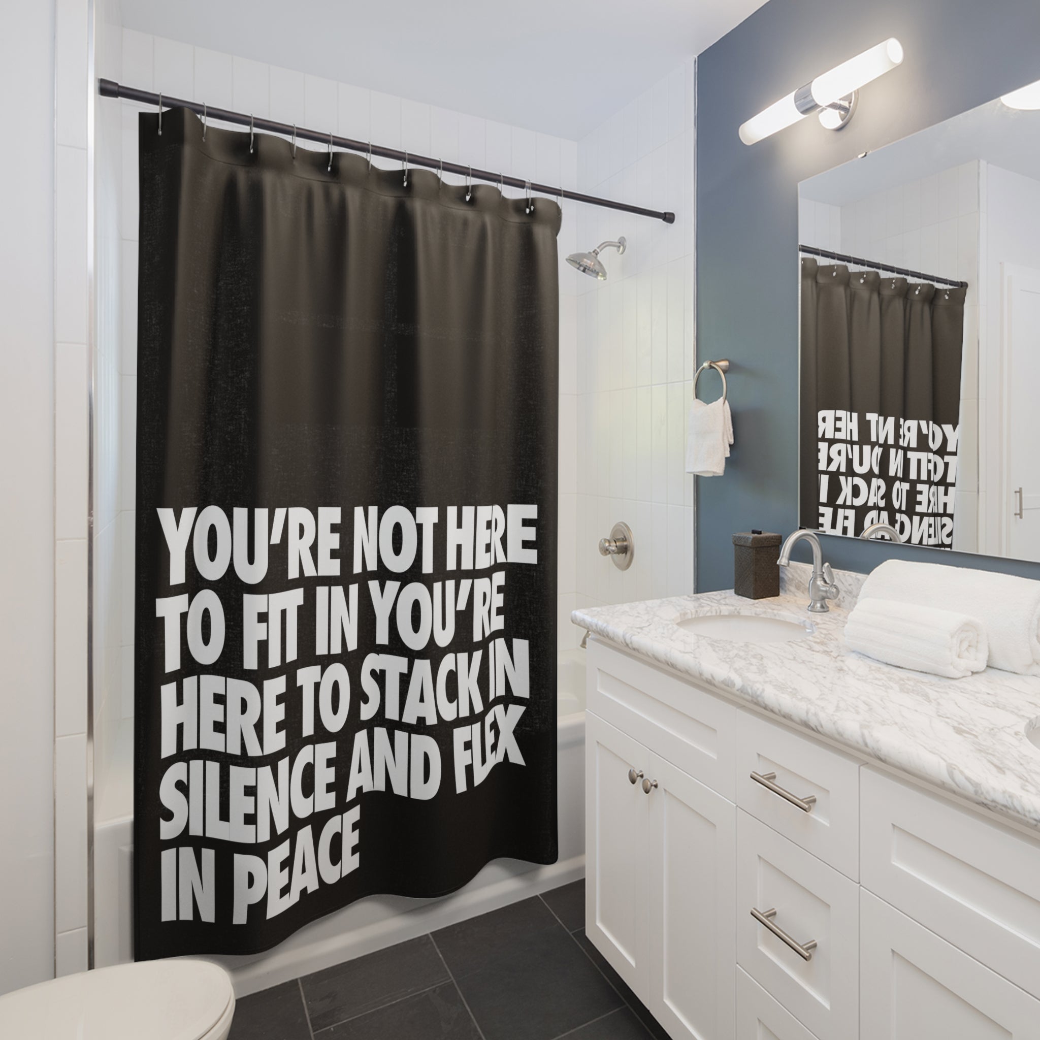 Stack in Peace Quote Shower Curtain