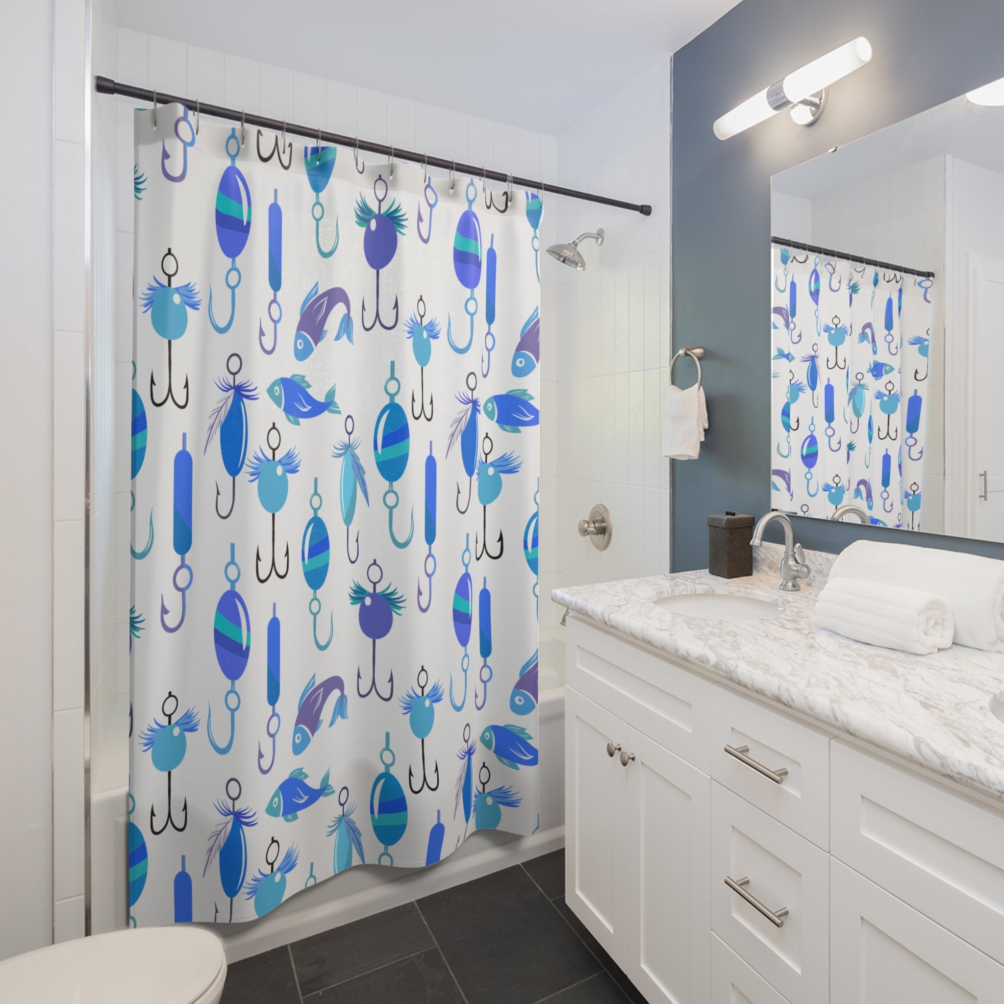 Morning Blue Fishing Shower Curtain