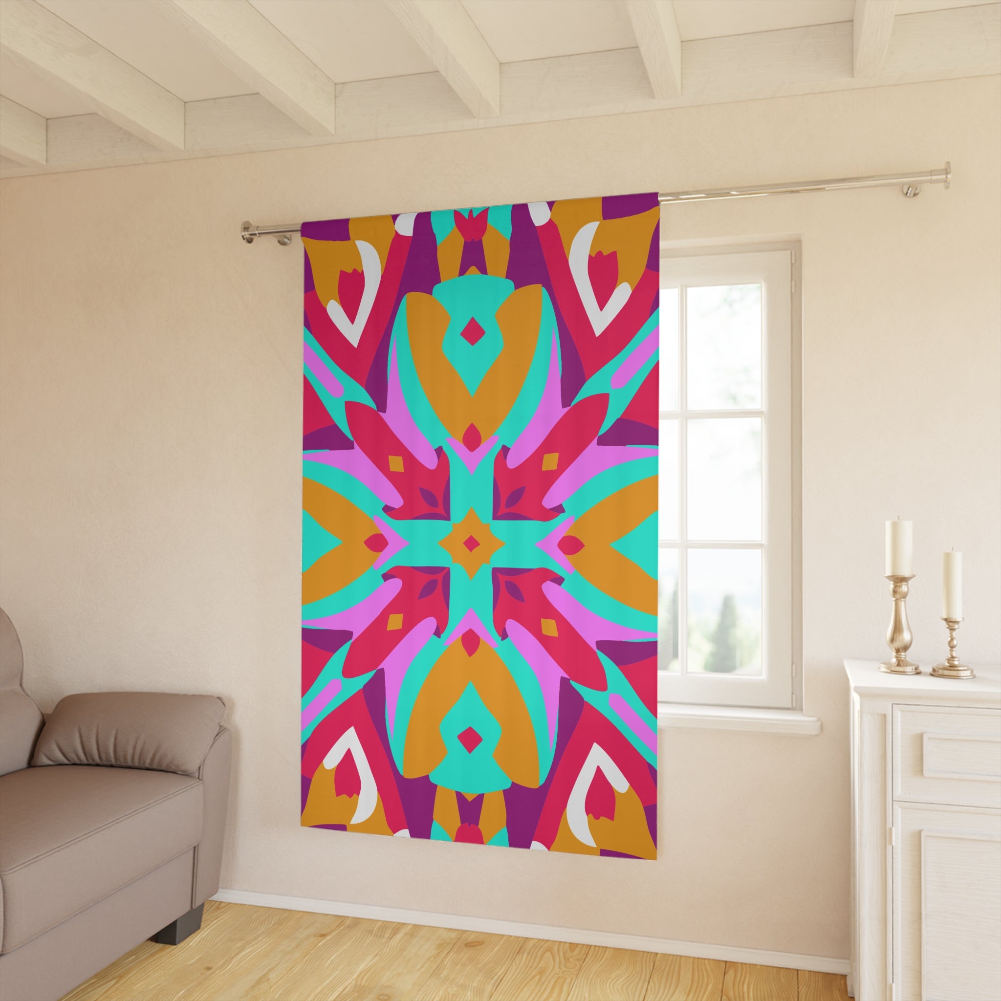 Pinkish Geometric Pattern Blackout Window Curtain