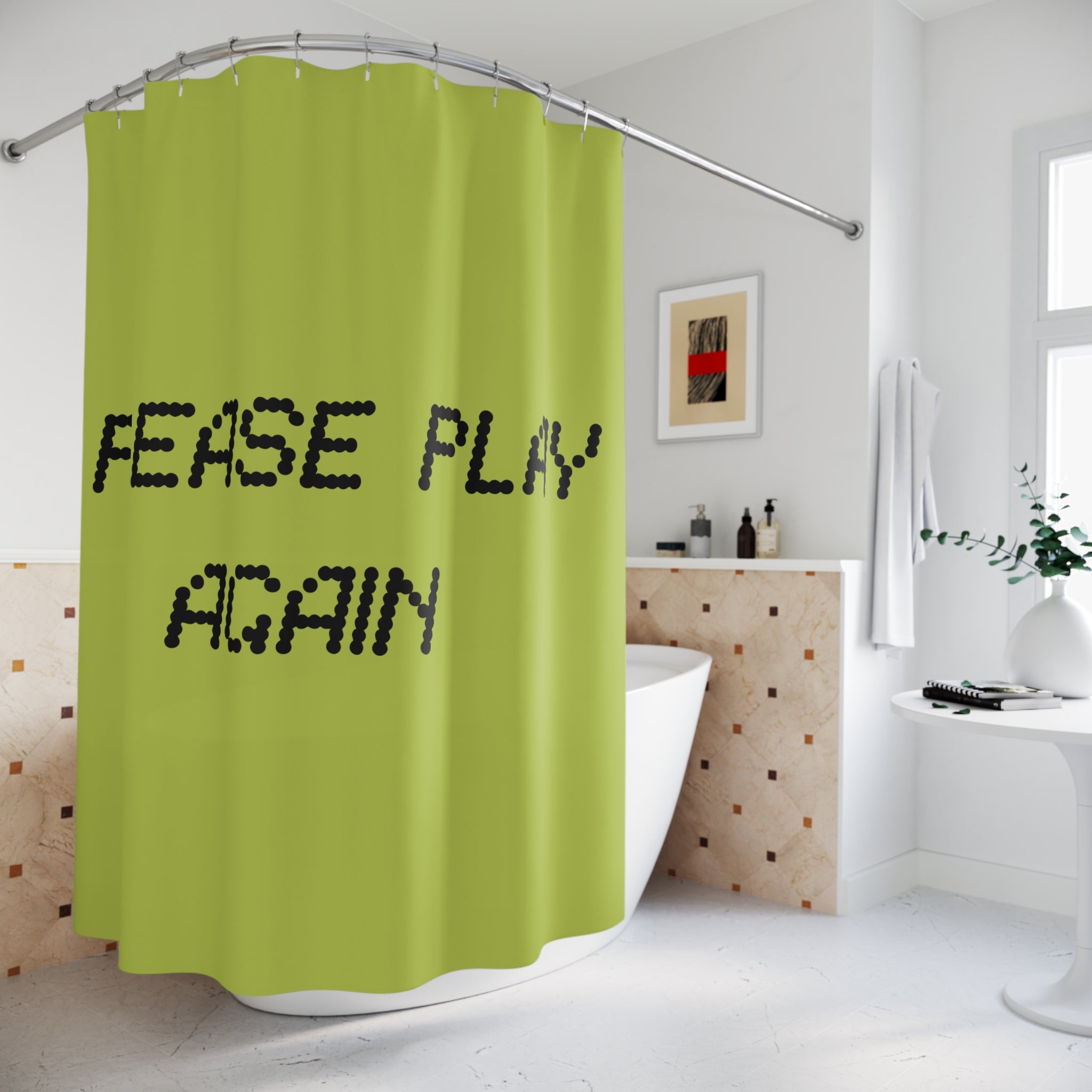 Retro Gaming Shower Curtain | Please Play Again Decor, Bathroom Accessory, Gamer Gift, Fun Home Décor, Unique Bathroom Art