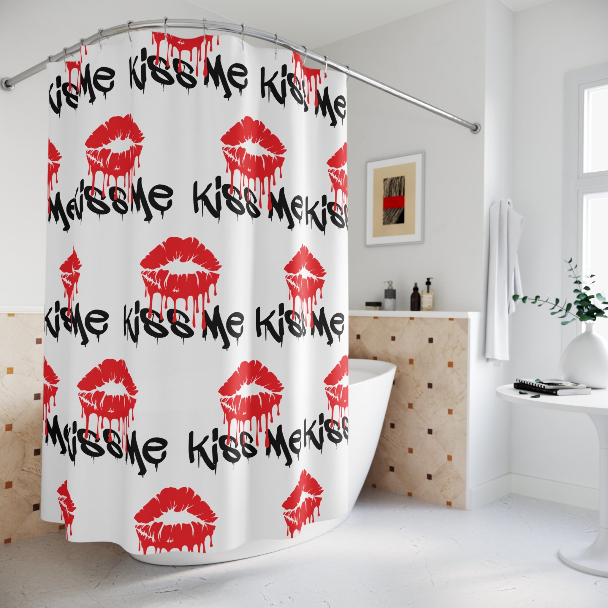 Bold Kiss Me Patterned Lips Shower Curtain