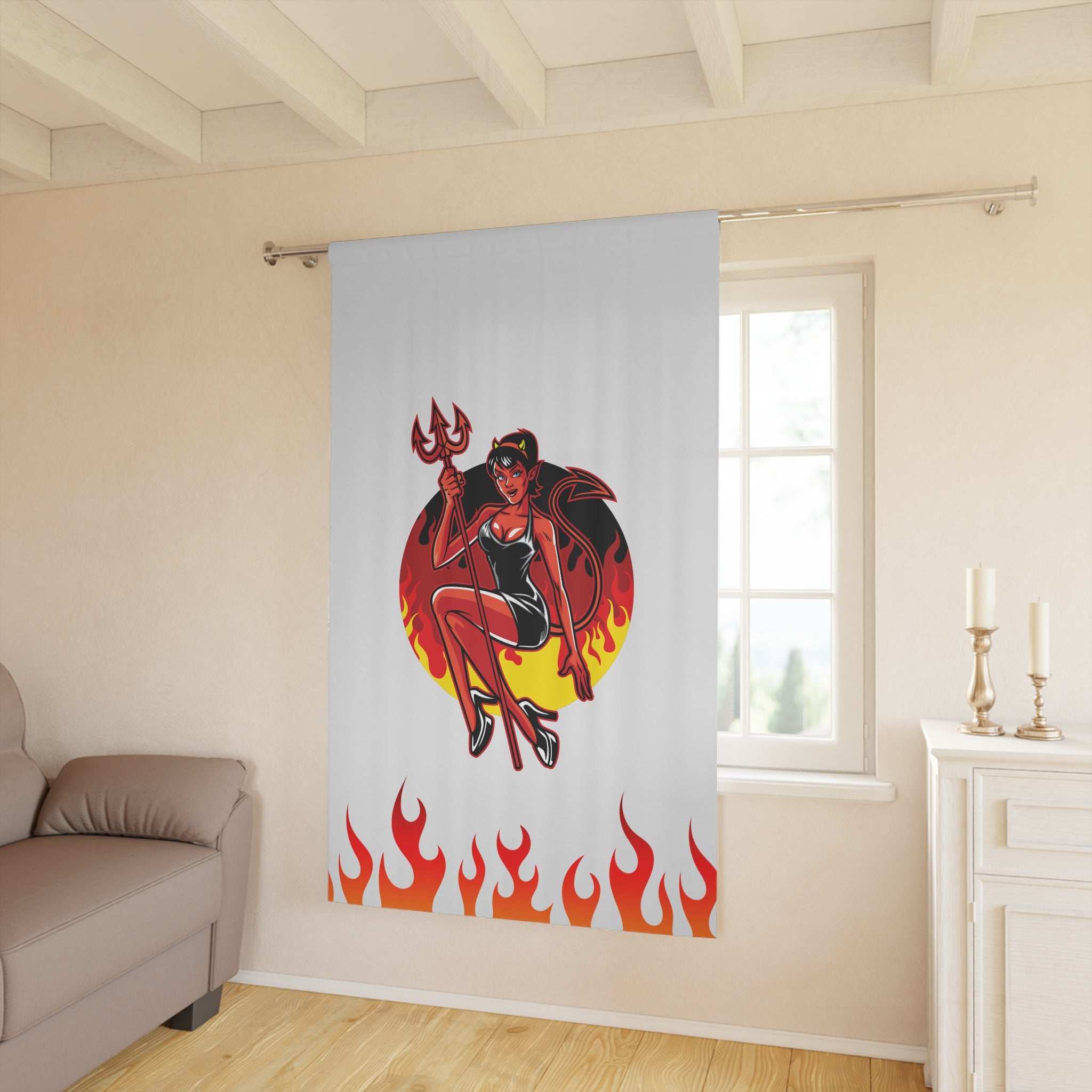 Flaming Sexy Devil Blackout Window Curtain