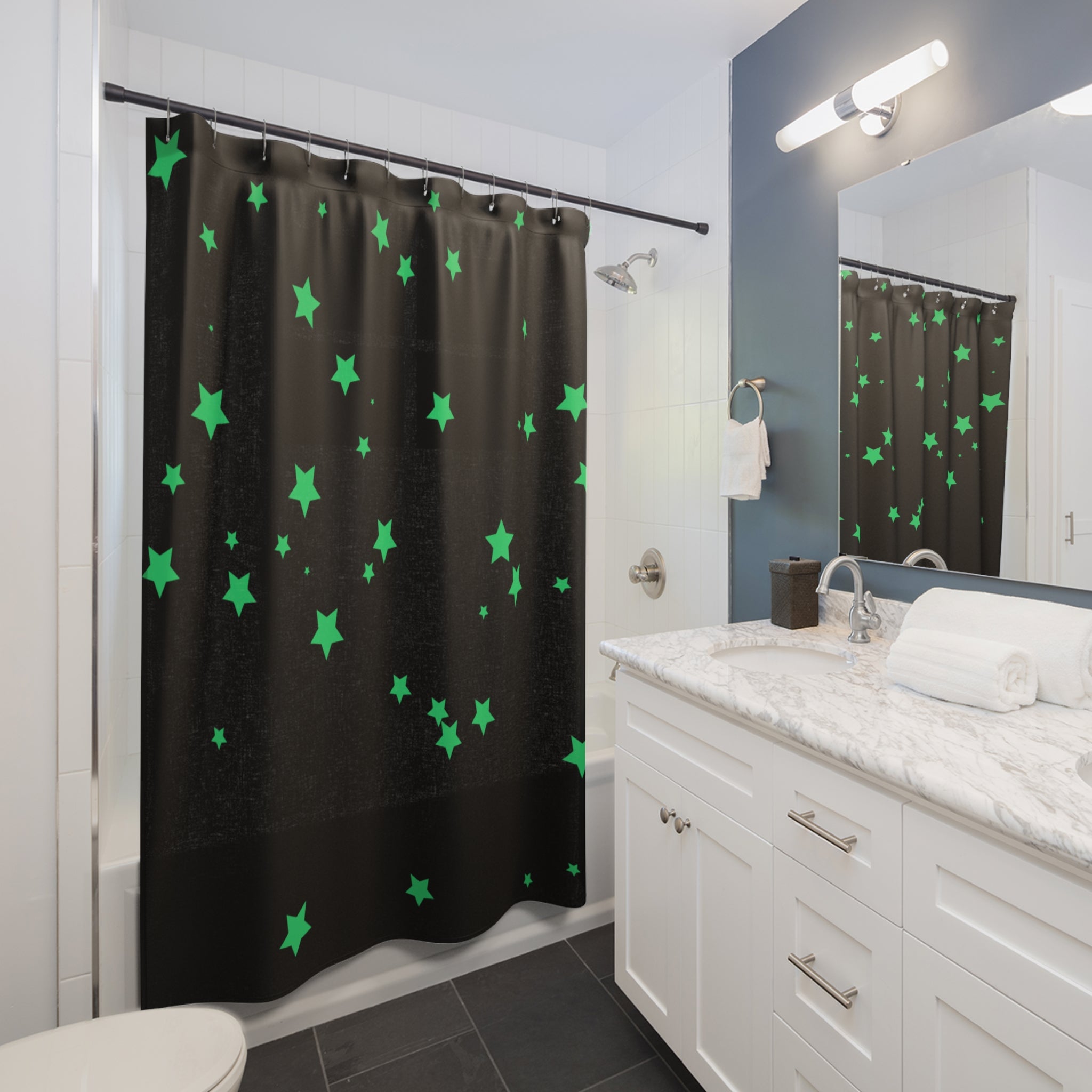 Viral Glow-in-the-Dark Star Styled Shower Curtain, Perfect for Kids' Bathrooms, Home Décor, Unique Gift, Nighttime Vibes