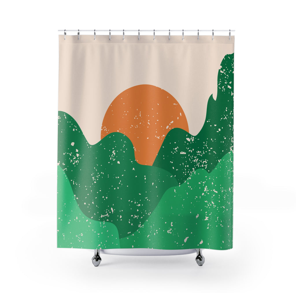 Tree Breeze Shower Curtain with Sunset Design, Boho Bathroom Decor, Eco-Friendly Home Accessory, Gift for Nature Lovers