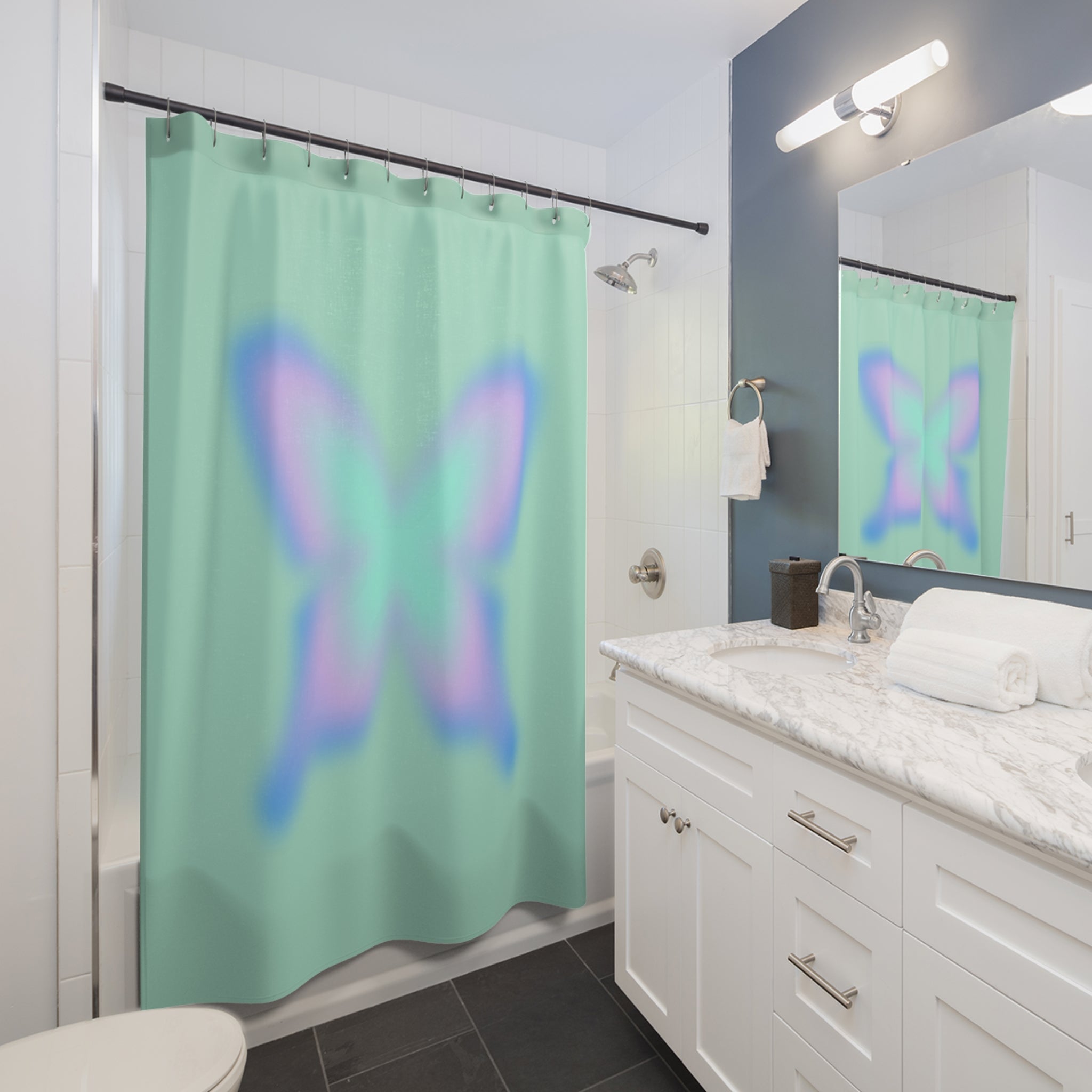 Dreamy Aura Butterfly Shower Curtain, Bohemian Home Decor, Pastel Bathroom Accessories, Unique Gift for Her, Modern Bathroom Essentials