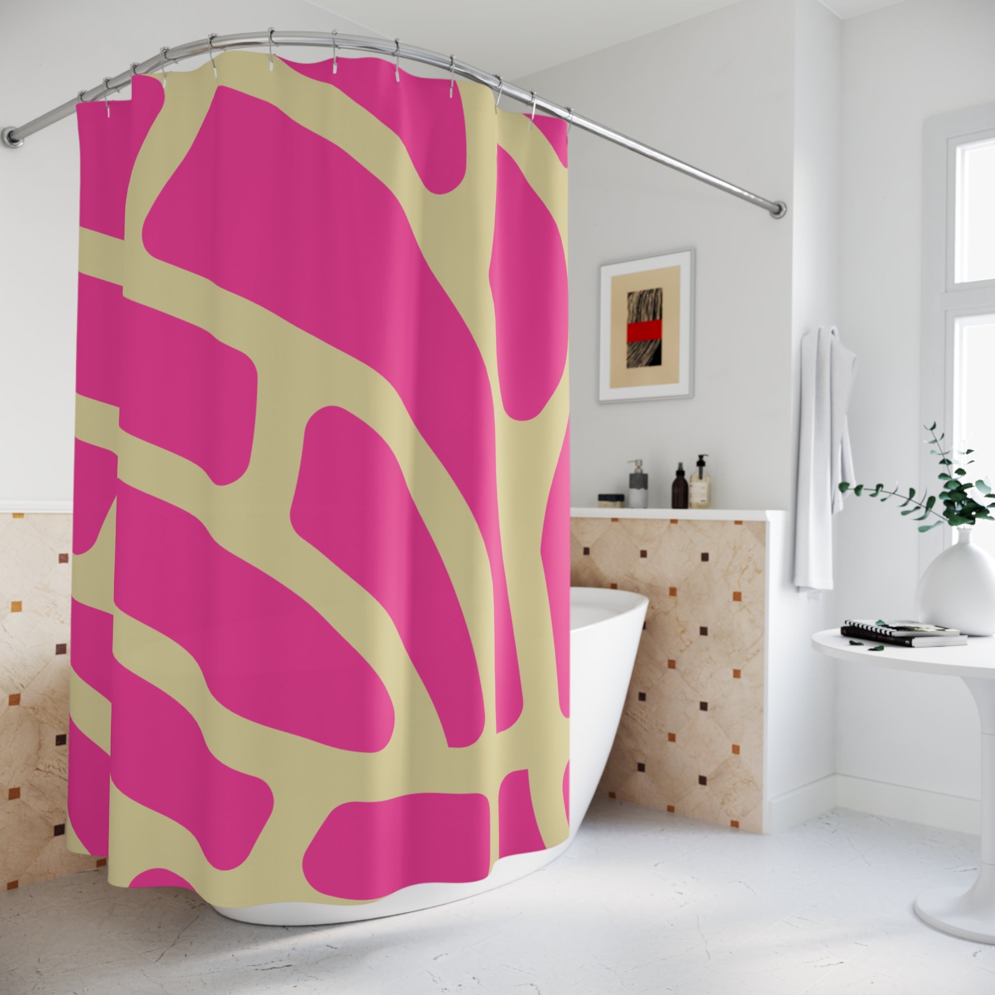 Mexican Concha Bread Tasty Pink Vibrant Modern Shower Curtain, Colorful Bath Decor, Pink Abstract Design, Unique Bathroom Accessory, Home Essentials, Gifts for Her