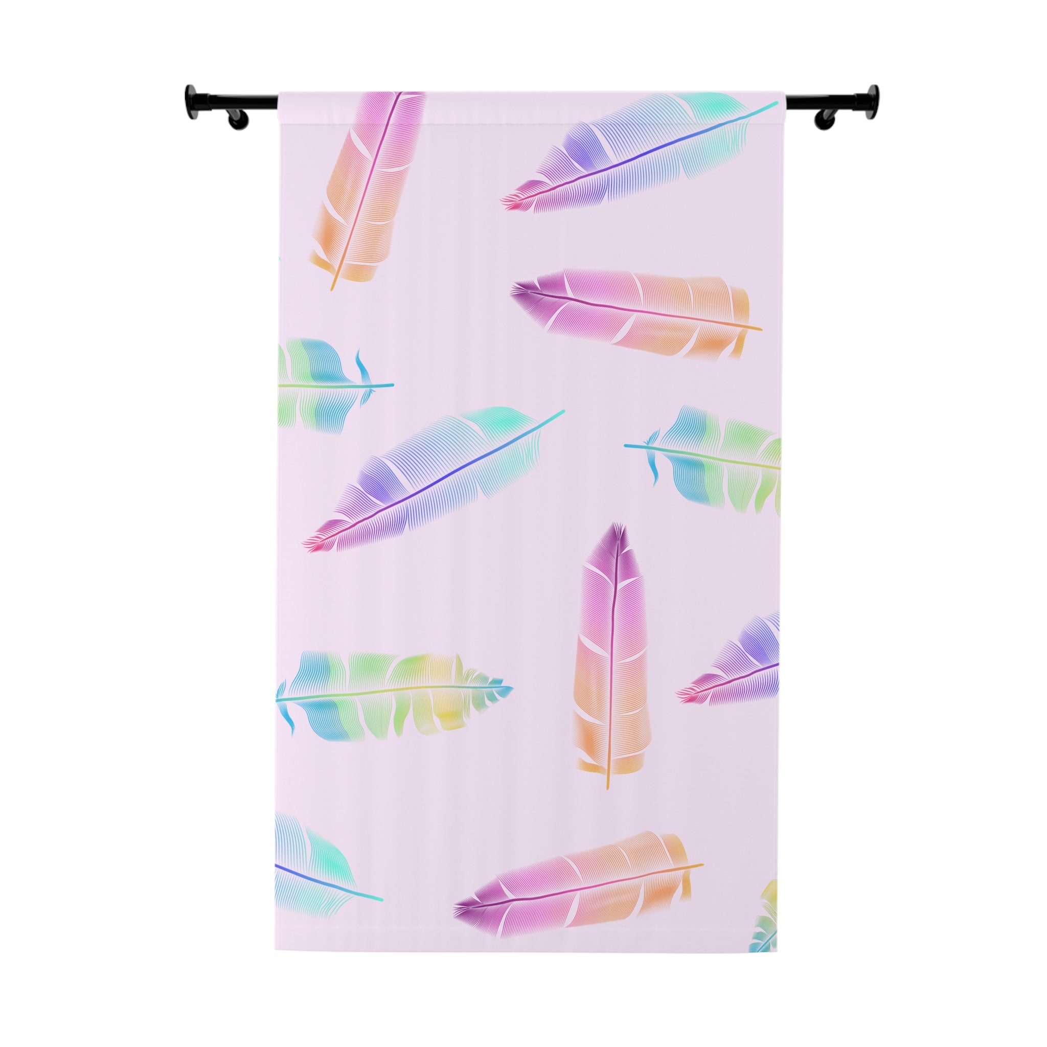 Boho Rainbow Feather Pattern Blackout Window Curtain