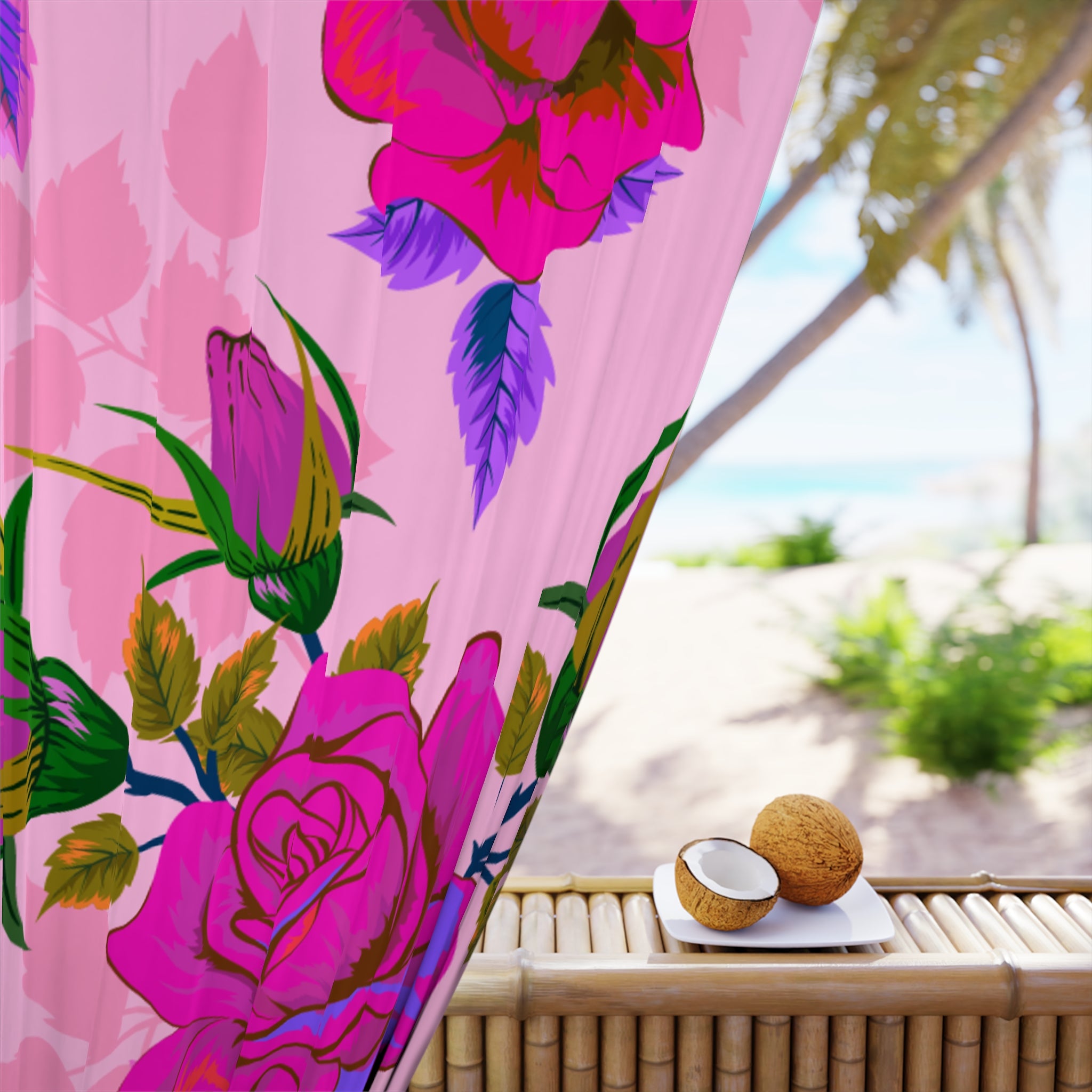 Rosey Sister Neon Floral Pattern Blackout Window Curtain