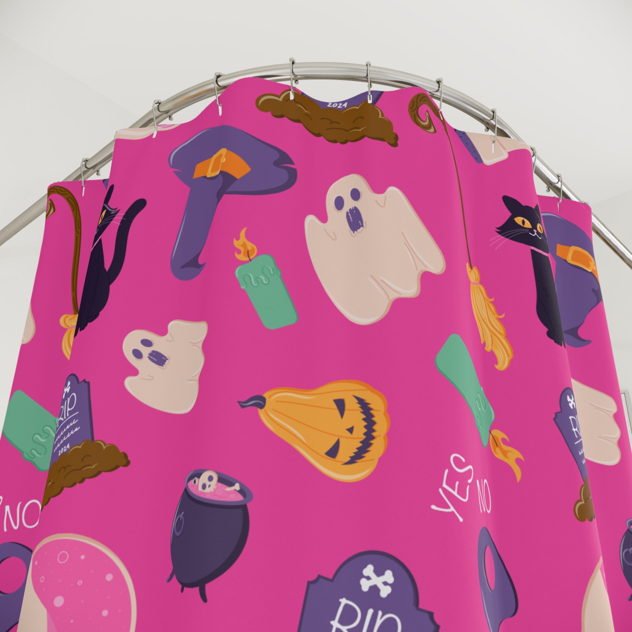 Spooky Halloween Shower Curtain, Fun Ghosts & Cats, Bathroom Decor, Holiday Party, Witchy Vibes, Unique Gift for Halloween