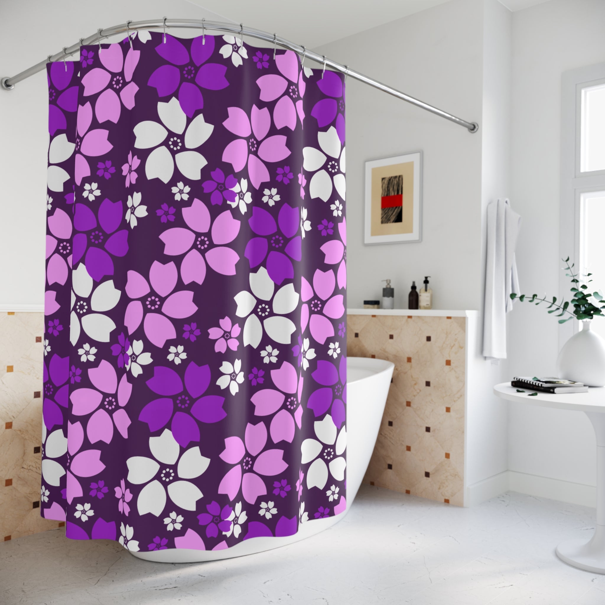 Peach Blossom Purple Pattern Shower Curtain
