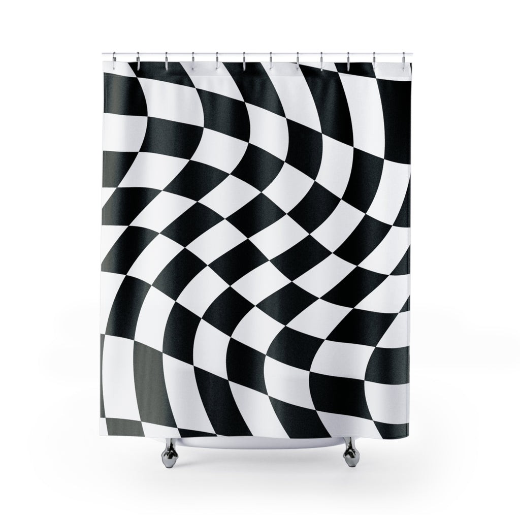 Checkered Warped in Time Pattern Shower Curtain
