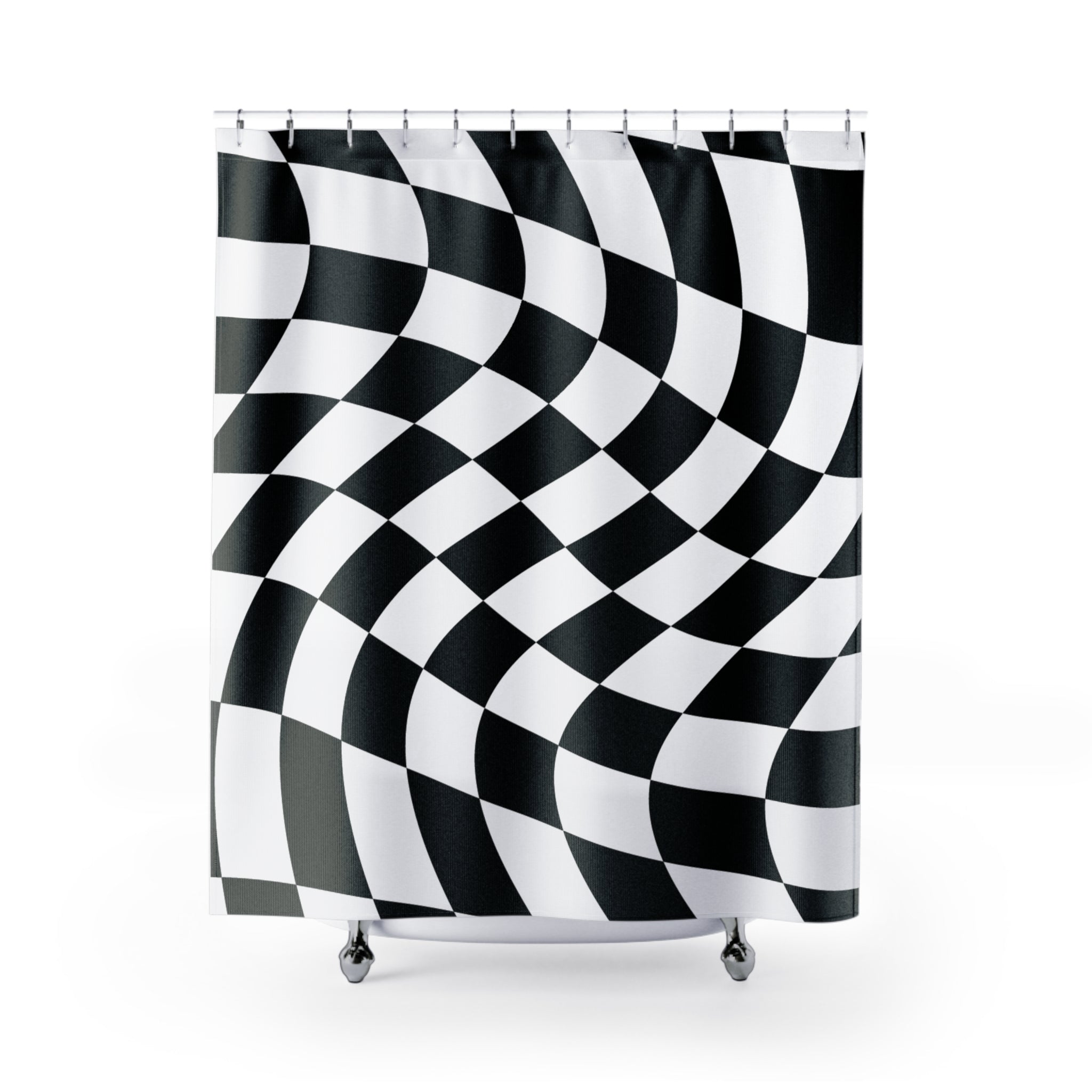 Checkered Warped in Time Pattern Shower Curtain