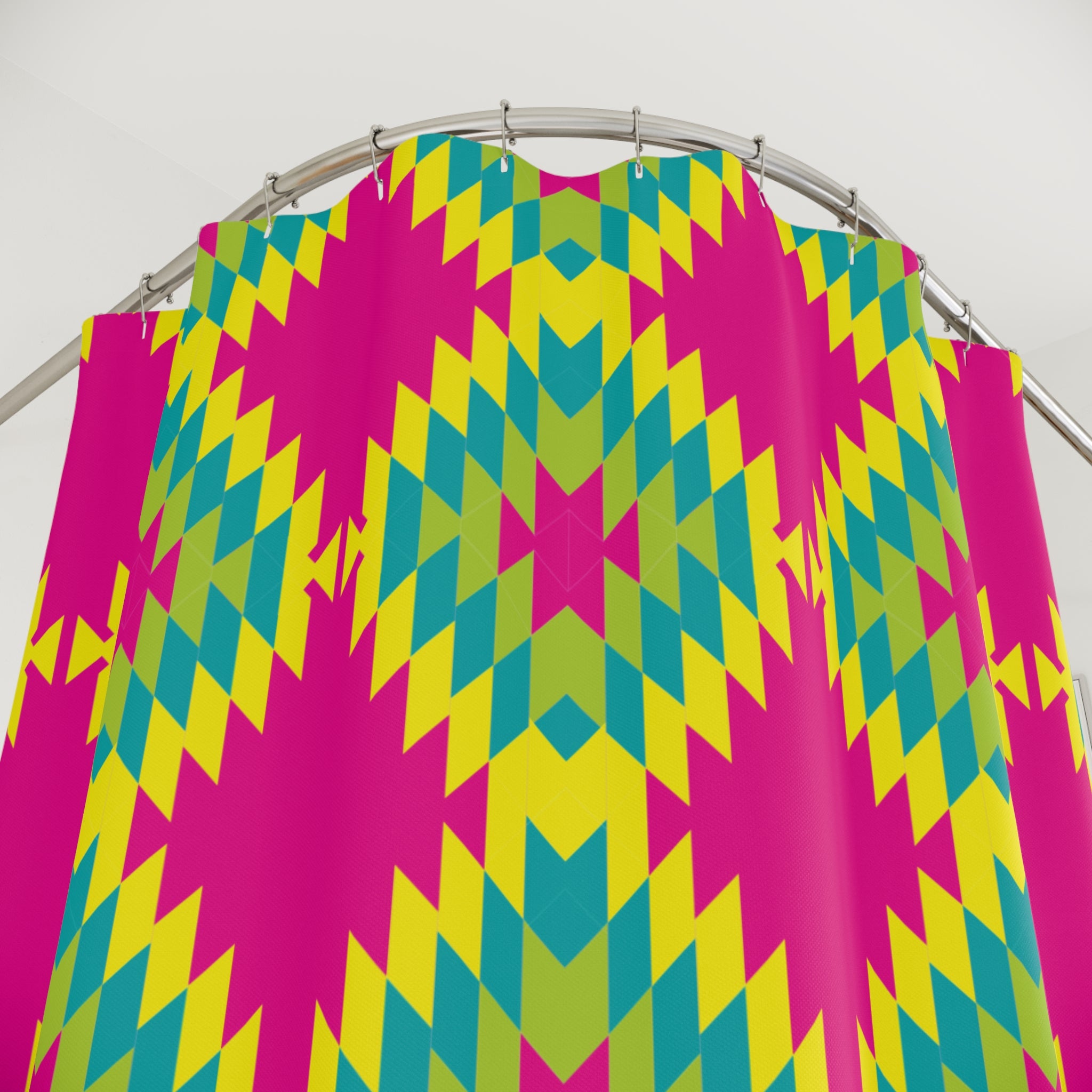 Mexican Folklore Blanket Pattern Vibrant Geometric Shower Curtains, Colorful Bathroom Decor, Boho Chic Home Accessory, Gift for Her, Fun Party Decoration