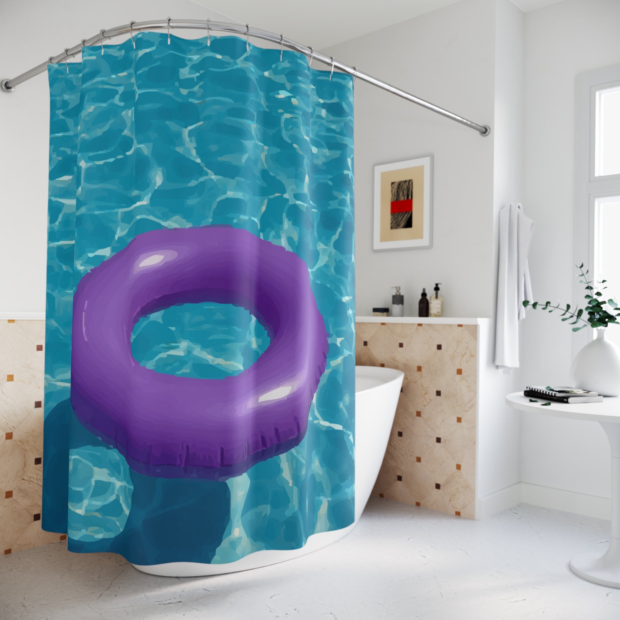 Poolside Purple Floaty Design Shower Curtain