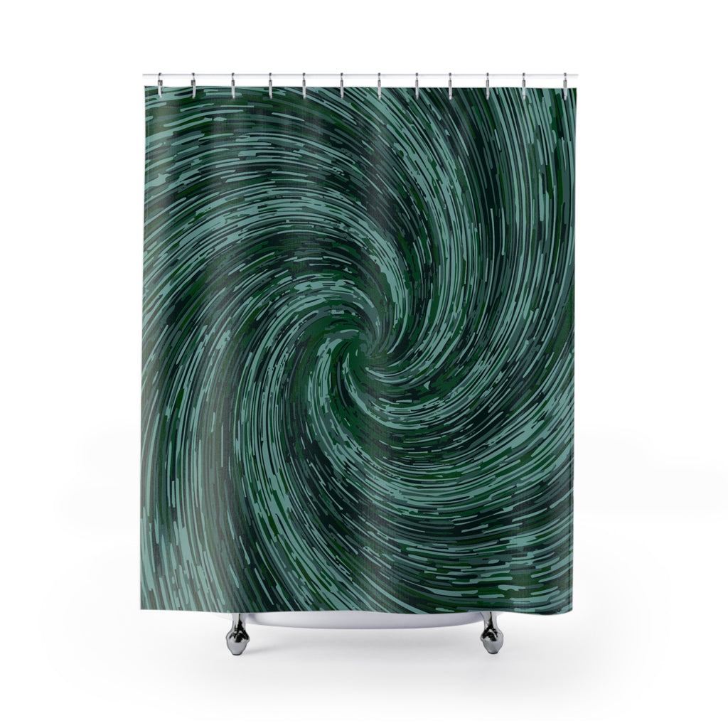 Abstract Green Swirly Pattern Temple Shower Curtain