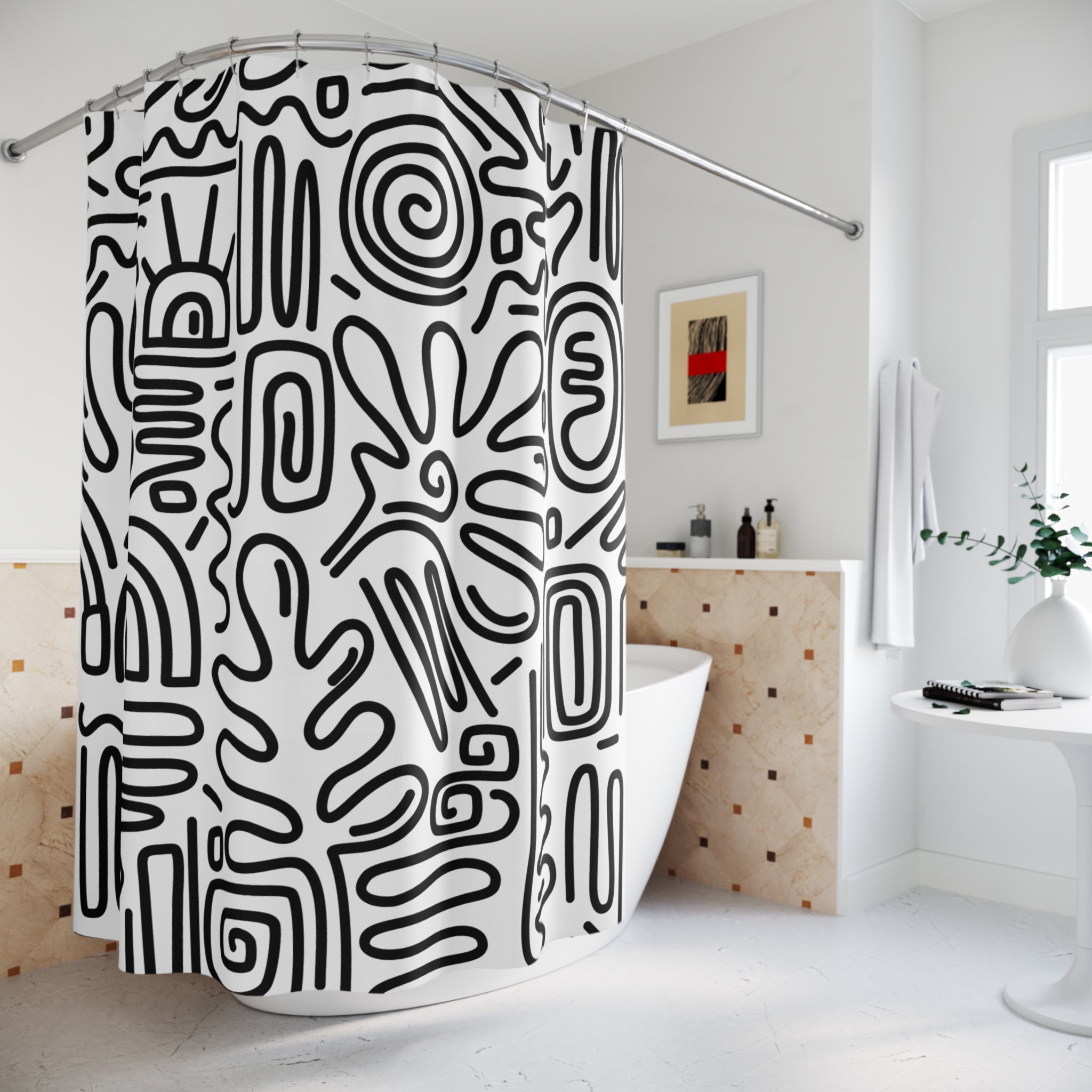 Chic Abstract Minimalist Outline Pattern Shower Curtain - Modern Home Decor, Bathroom Accessories, Unique Gift, Boho Style, Minimalist Design
