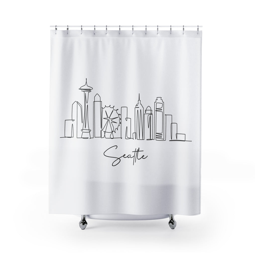 Seattle Skyline Minimalist Shower Curtain - Modern Bathroom Decor, City Lover Gift, Urban Home Accessories, Unique Housewarming Present