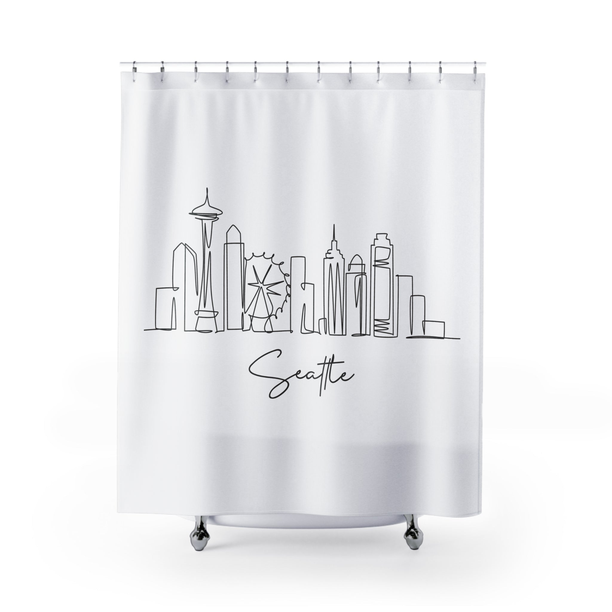 Seattle Skyline Minimalist Shower Curtain - Modern Bathroom Decor, City Lover Gift, Urban Home Accessories, Unique Housewarming Present