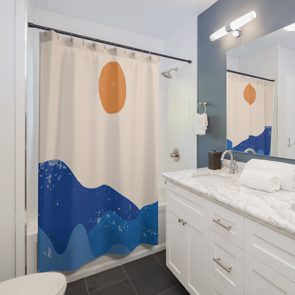 Coastal Breeze Sunrise Shower Curtain, Ocean Vibes Bathroom Decor, Boho Chic Farmhouse Shower Curtains, Relaxing Home Accessory