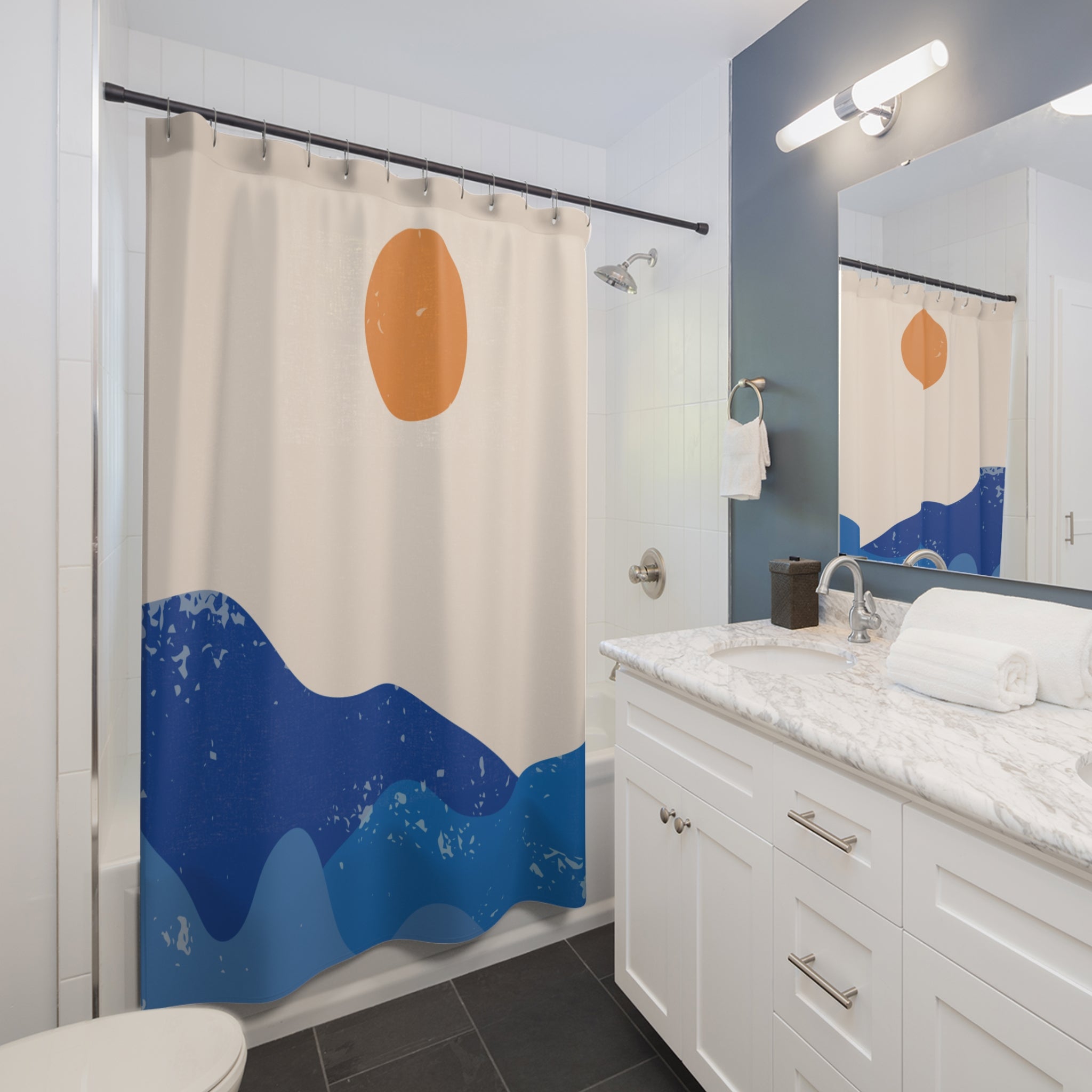 Coastal Breeze Sunrise Shower Curtain, Ocean Vibes Bathroom Decor, Boho Chic Farmhouse Shower Curtains, Relaxing Home Accessory