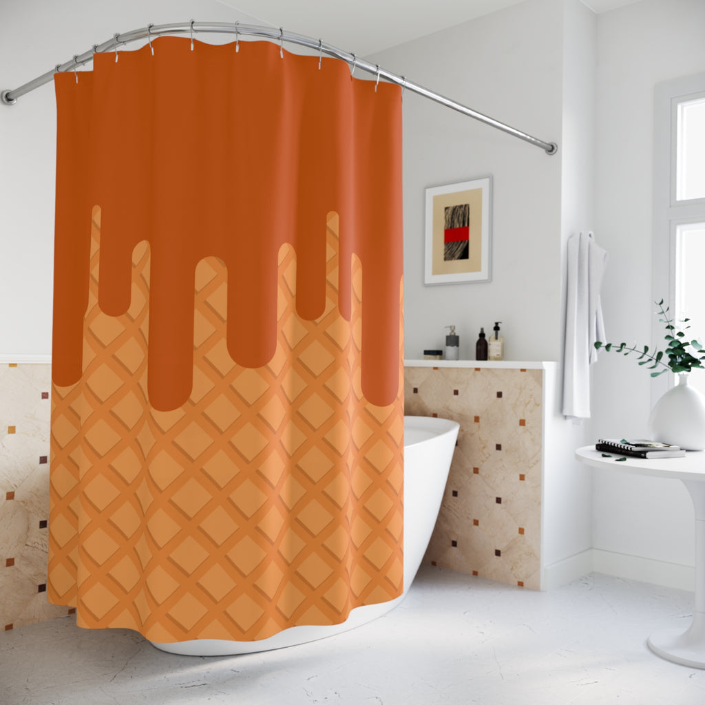 Modern Dripping Caramel Waffle Ice Cream Cone Shower Curtain, Unique Home Decor, Bathroom Accessories, Gift for Food Lovers, Kitchen Theme