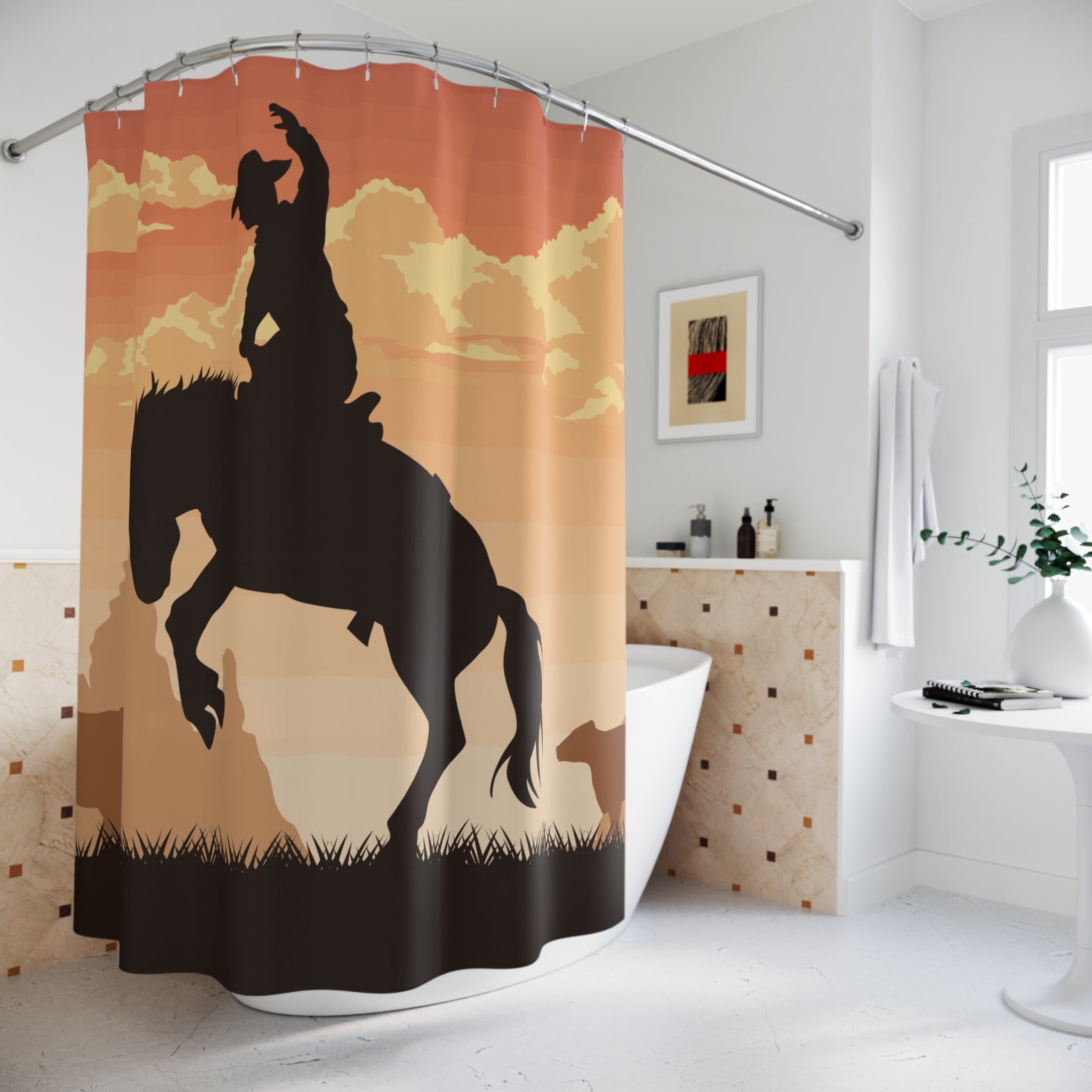 Cowboy Yee Haw Sunset Shower Curtains | Country Decor, Rustic Bathroom, Western Gift, Equestrian Style, Home Accessories