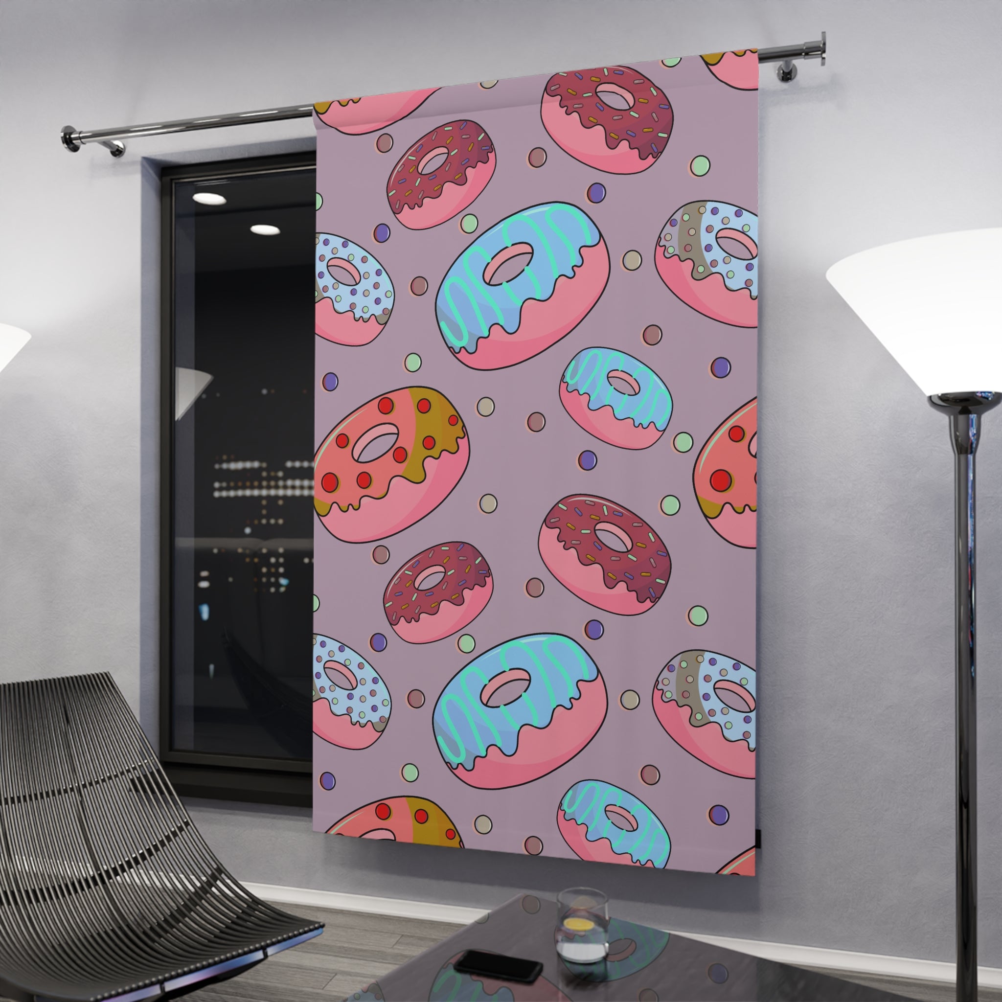 Sweeties Blue Donuts Pattern Blackout Window Curtain